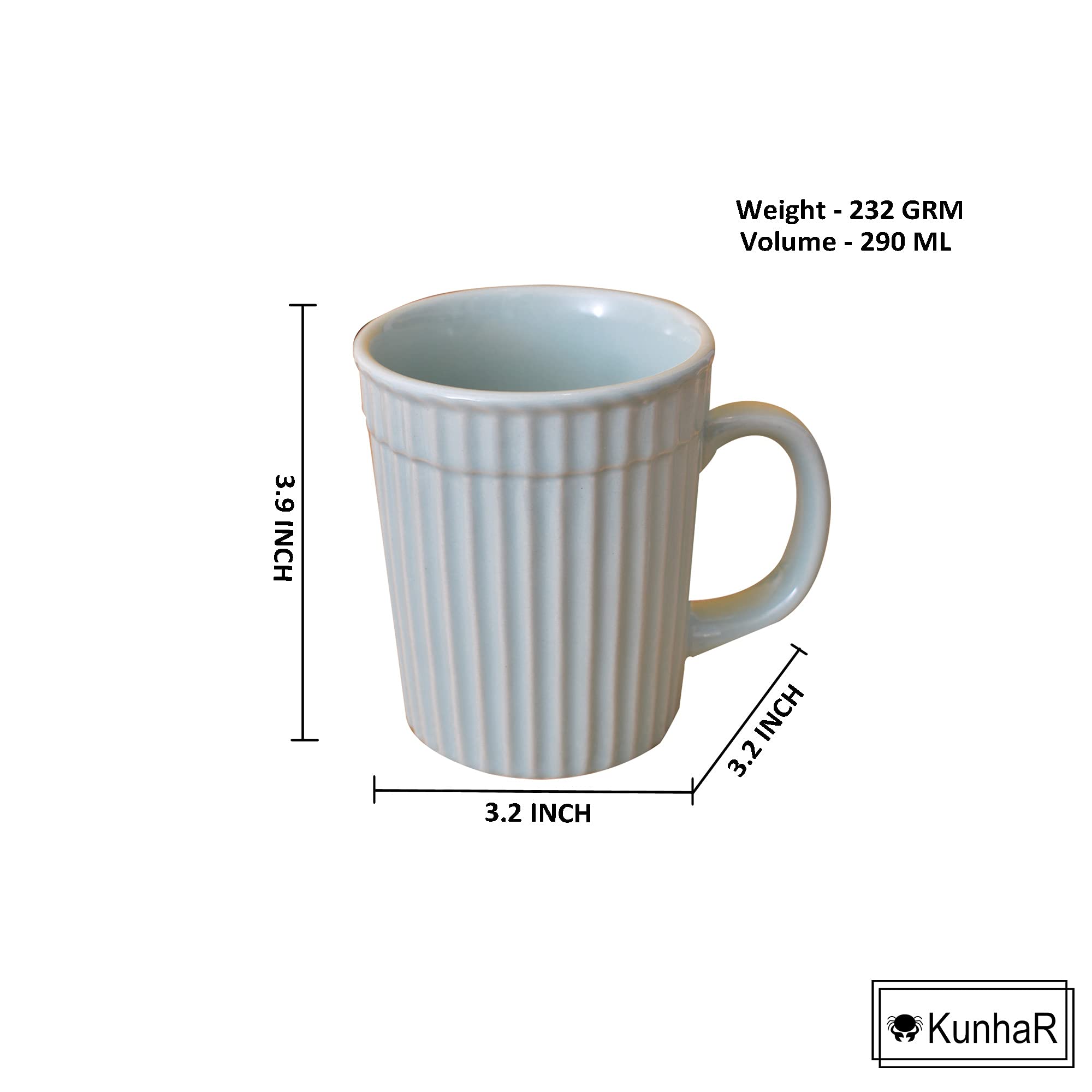 Kunhar Ceramic Coffee Mugs - 4 Piece, Cadet Blue, 290ml - Image 3