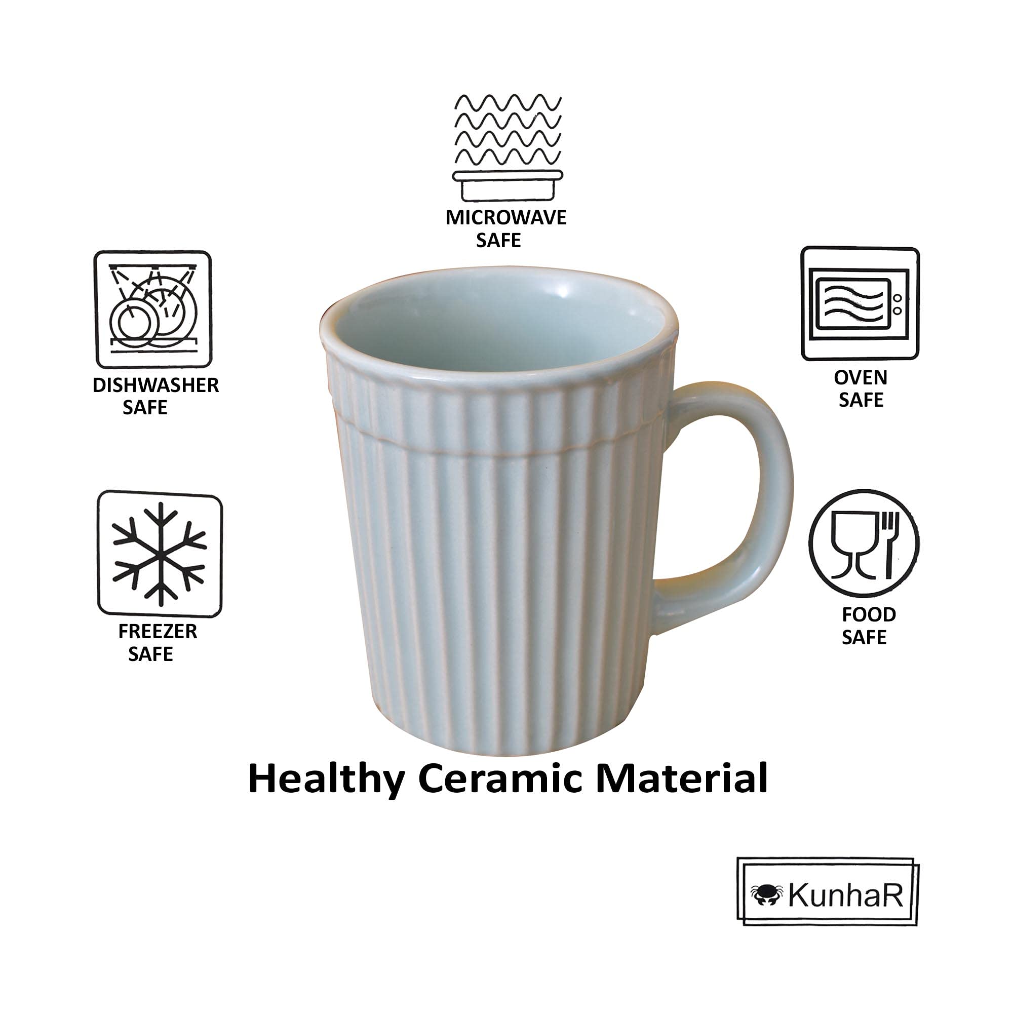 Kunhar Ceramic Coffee Mugs - 4 Piece, Cadet Blue, 290ml - Image 4