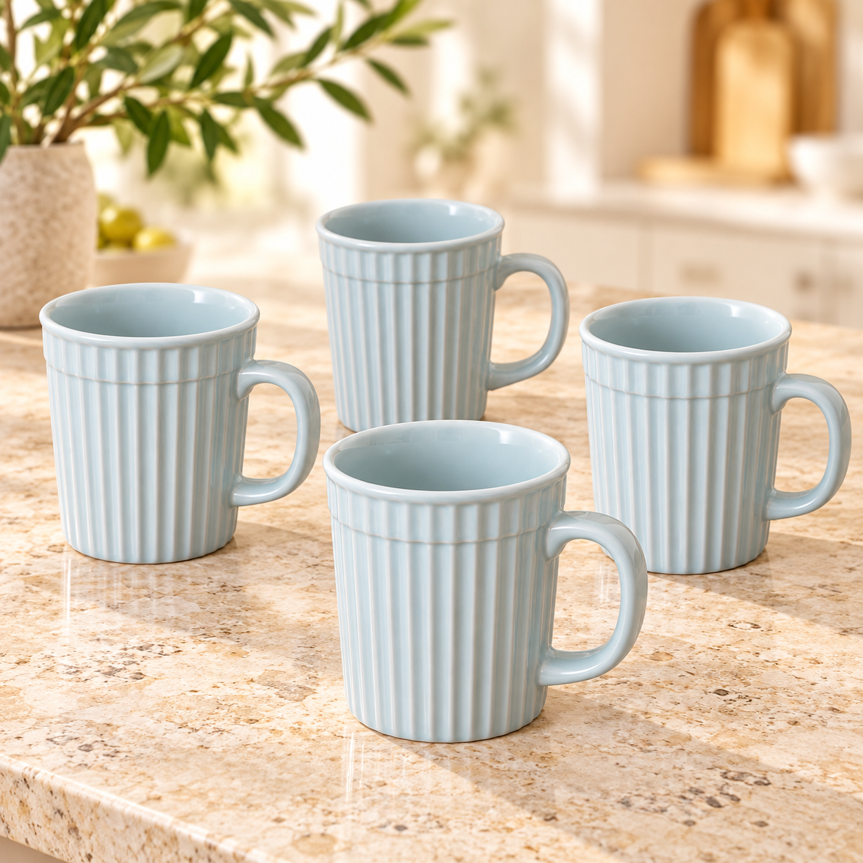Kunhar Ceramic Coffee Mugs - 4 Piece, Cadet Blue, 290ml