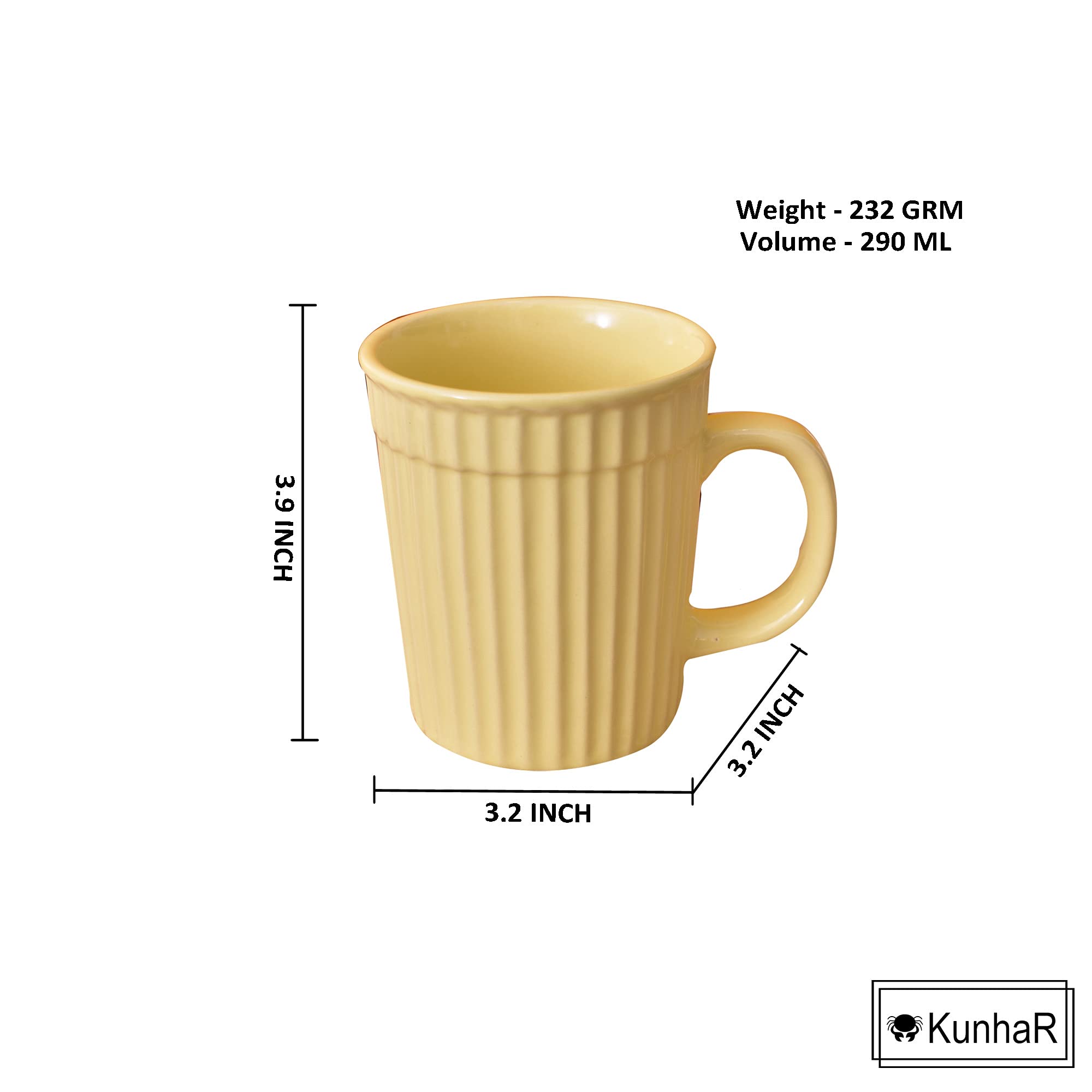 Kunhar Ceramic Coffee Mugs - 4 Piece, Lemon, 290ml - Image 3
