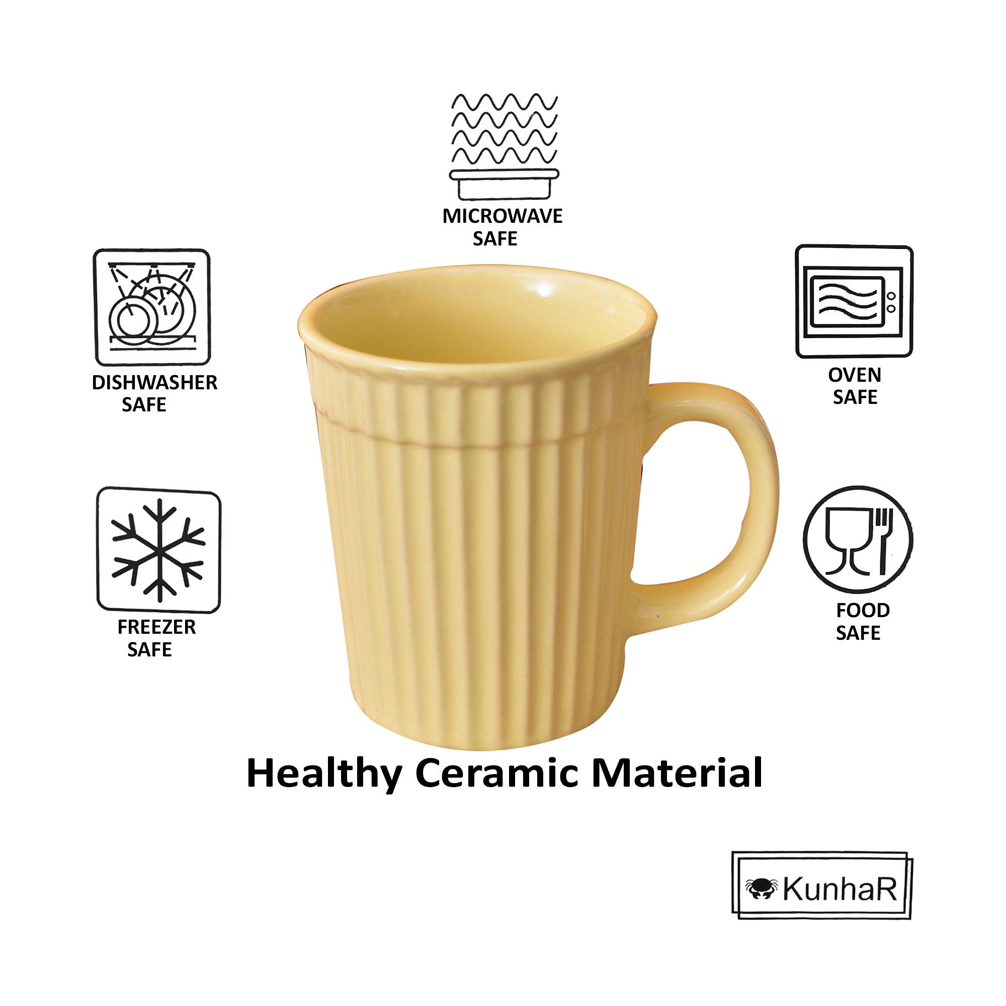 Kunhar Ceramic Coffee Mugs - 4 Piece, Lemon, 290ml - Image 4