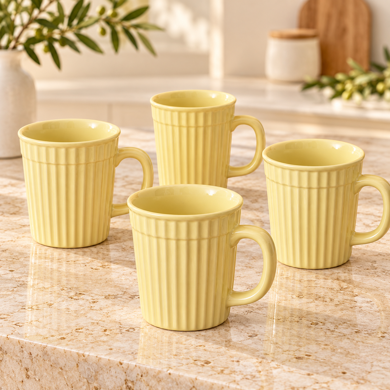 Kunhar Ceramic Coffee Mugs - 4 Piece, Lemon, 290ml