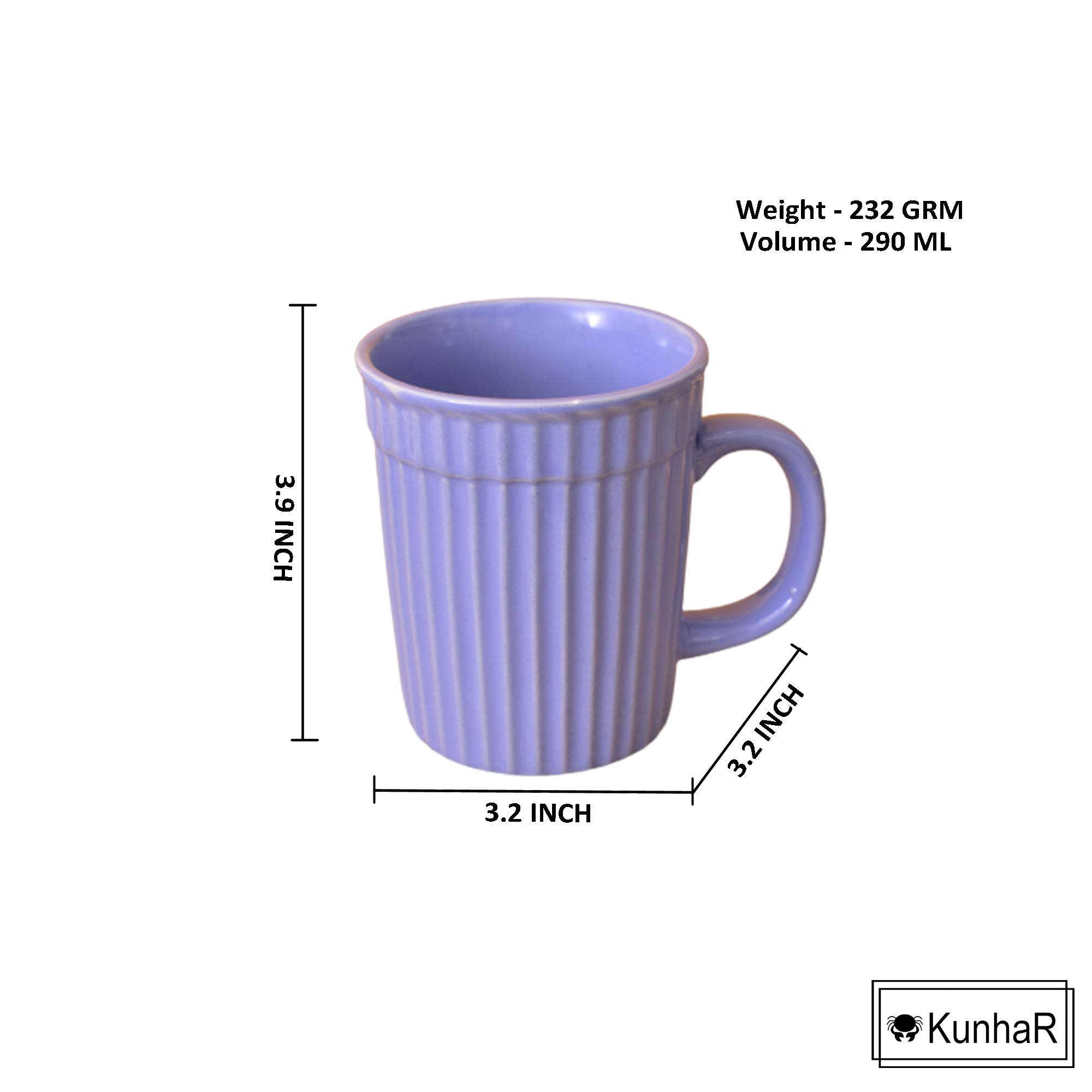 Kunhar Ceramic Coffee Mugs - 4 Piece, Cornflower Blue, 290ml - Image 3