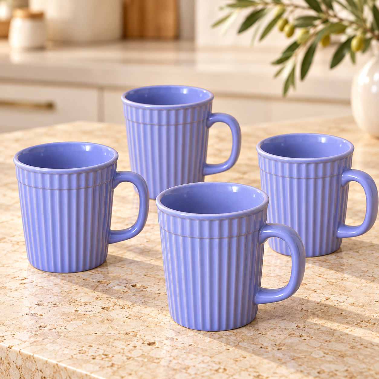 Kunhar Ceramic Coffee Mugs - 4 Piece, Cornflower Blue, 290ml