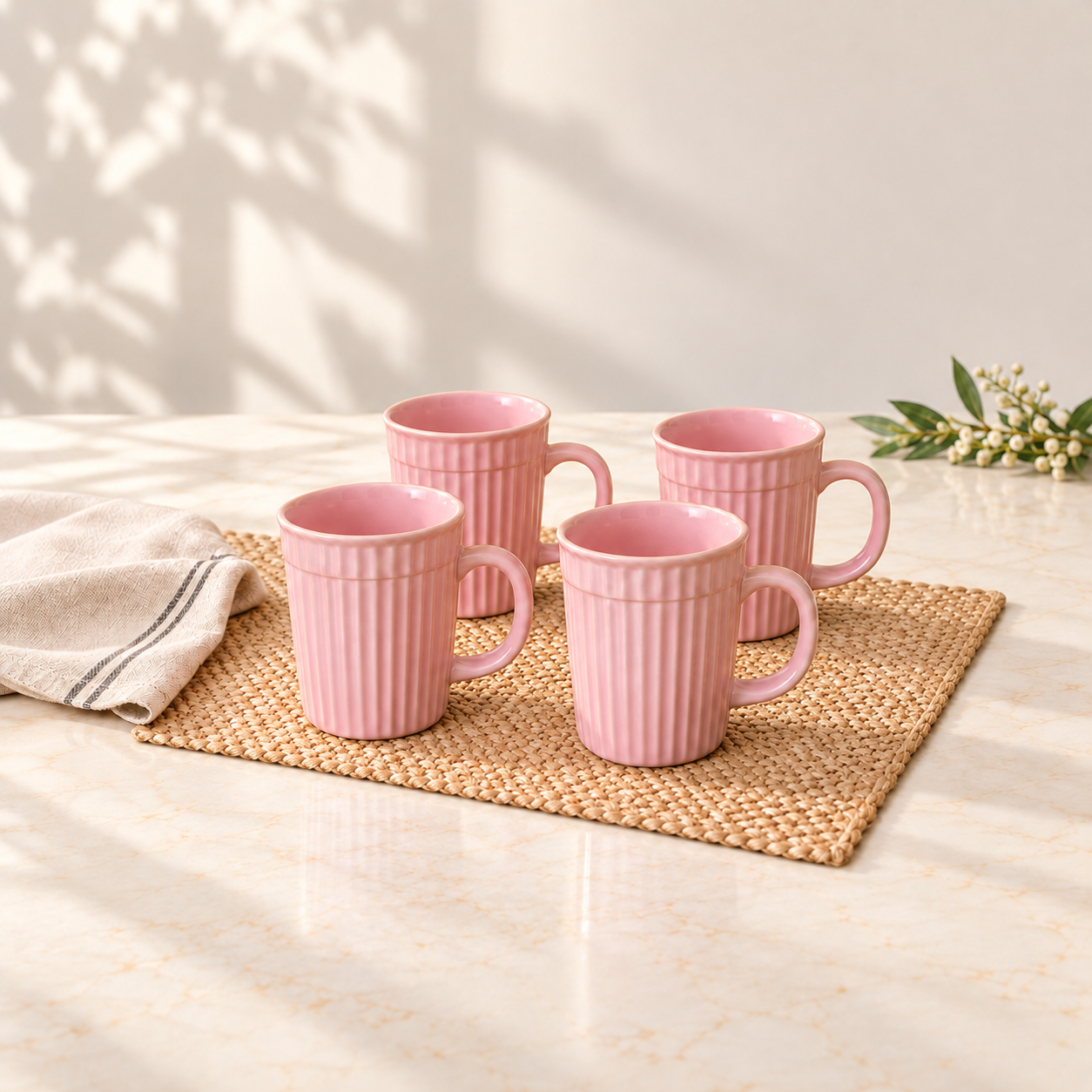 Kunhar Ceramic Coffee Mugs - 4 Piece, Orchid, 290ml