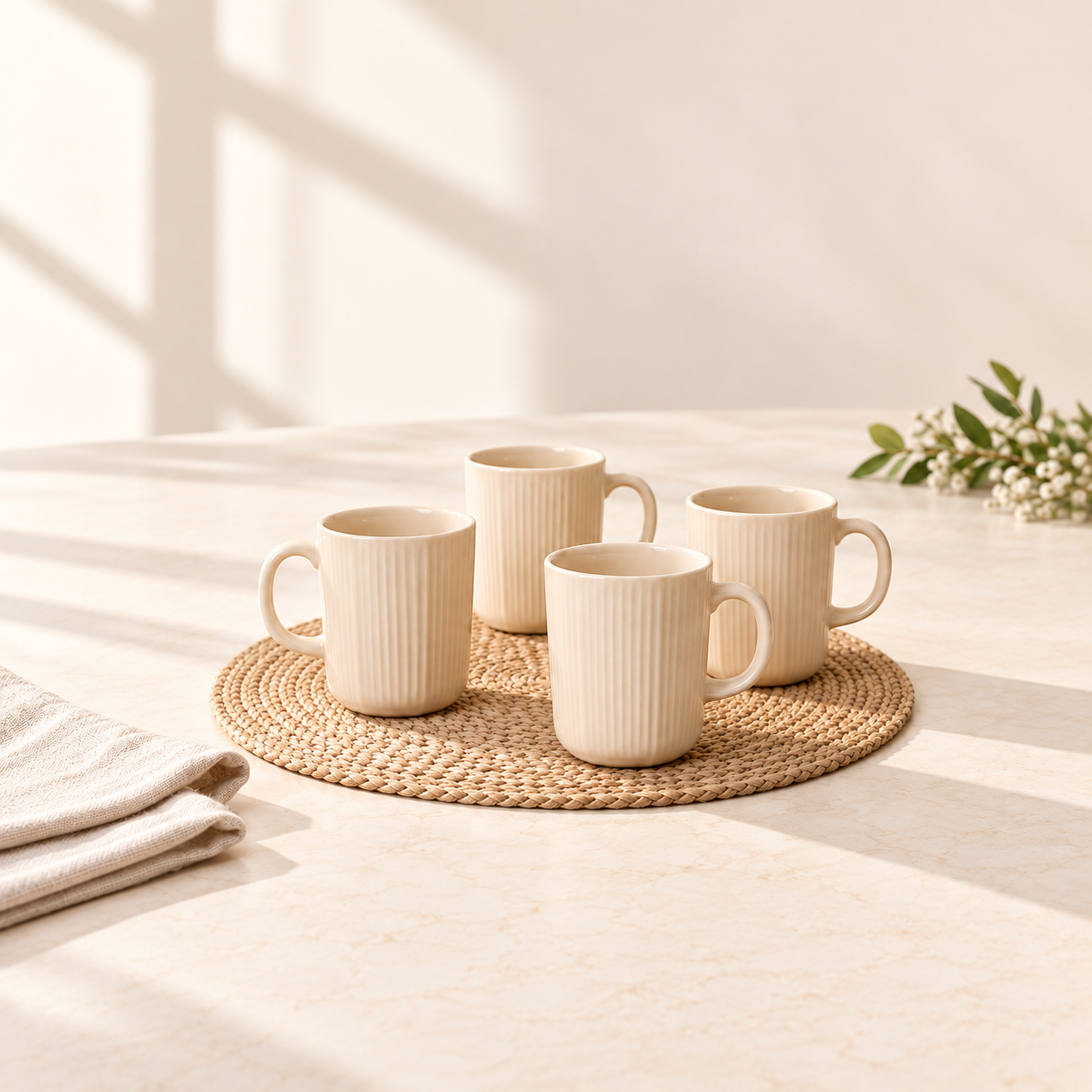 Kunhar Ceramic Coffee Mugs - 4 Piece, Wheat, 300ml