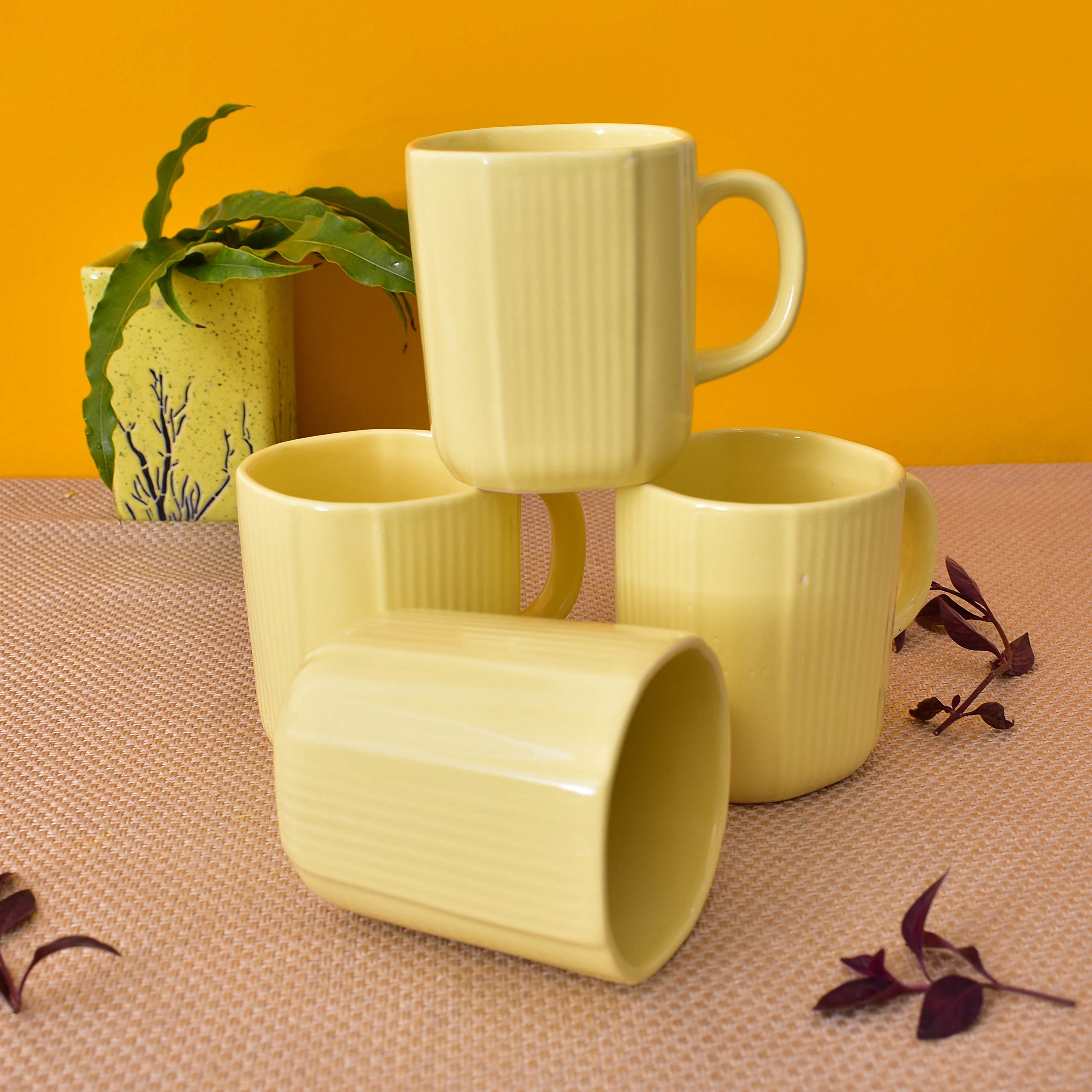 Kunhar Ceramic Coffee Mugs - 4 Piece, Lemon, 300ml - Image 4