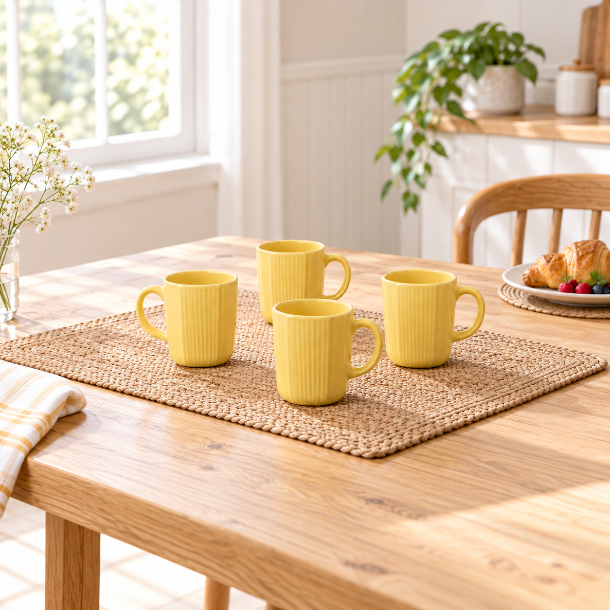 Kunhar Ceramic Coffee Mugs - 4 Piece, Lemon, 300ml
