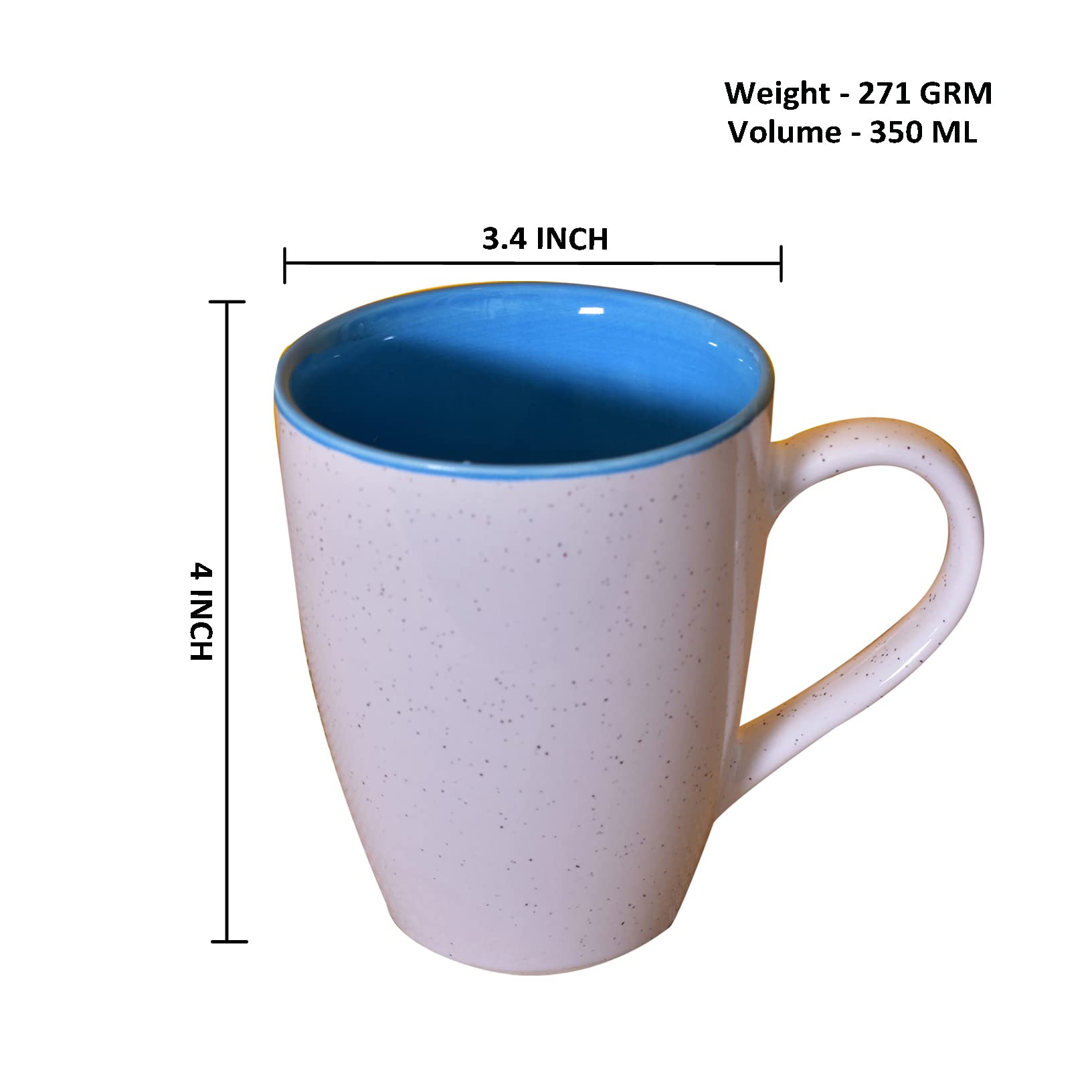 Kunhar Ceramic Milk Mug, Coffee Mug - 2 Pieces, White Blue, 350ml - Image 2