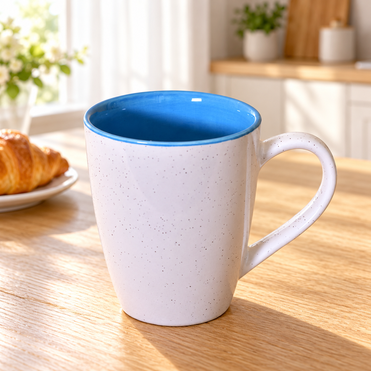 Kunhar Ceramic Milk Mug, Coffee Mug - 1 Piece, White Blue, 350ml