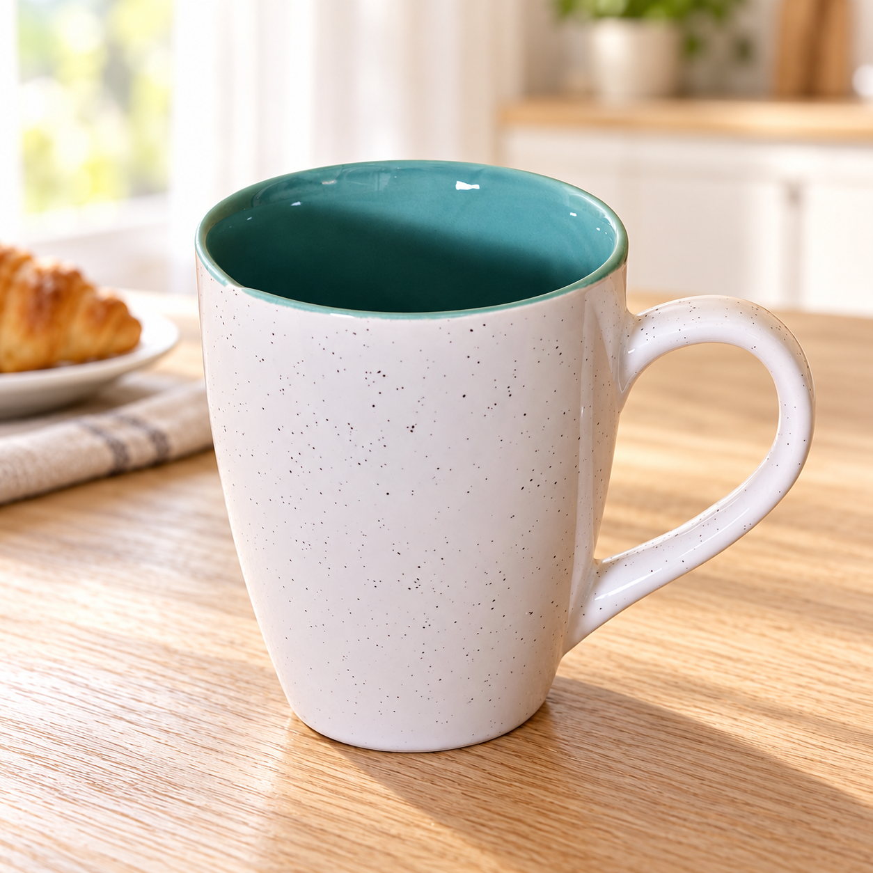 Kunhar Ceramic Milk Mug, Coffee Mug - 1 Piece, White Hippie Blue, 350ml