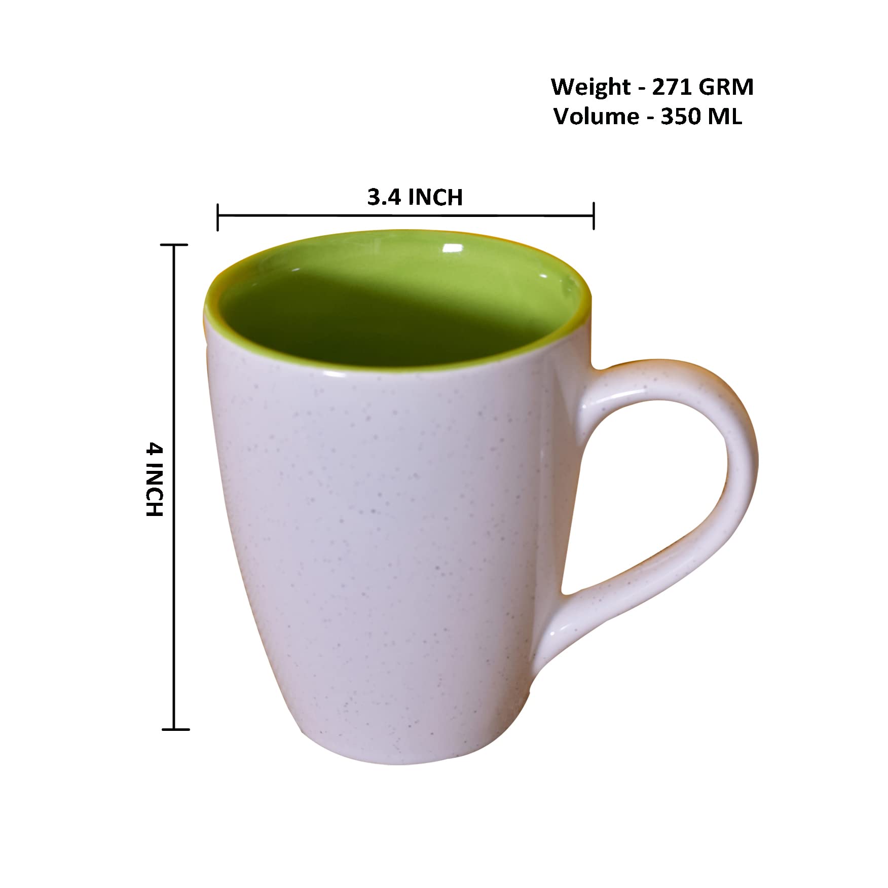 Kunhar Ceramic Milk Mug, Coffee Mug - 2 Pieces, White Light Olive Green, 350ml - Image 2