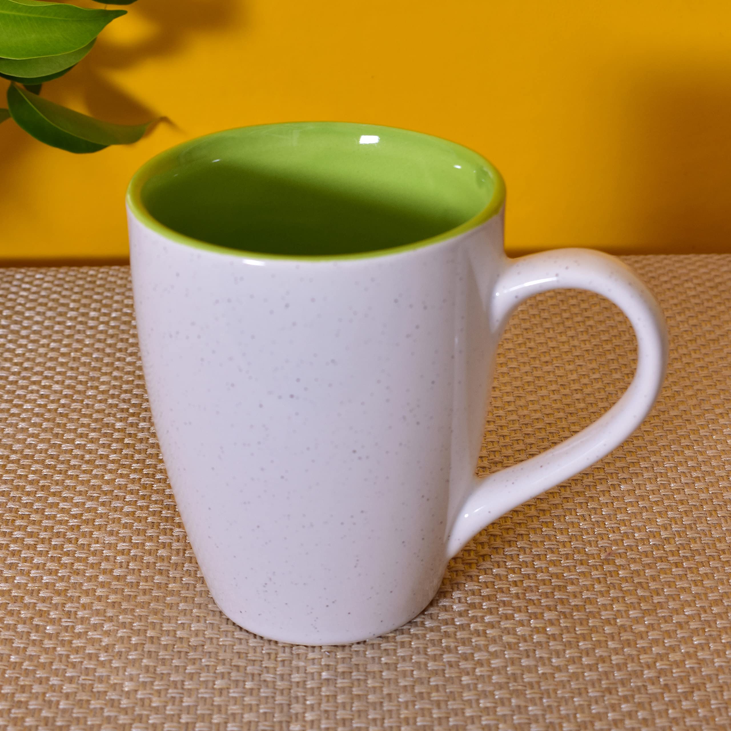 Kunhar Ceramic Milk Mug, Coffee Mug - 2 Pieces, White Light Olive Green, 350ml - Image 4