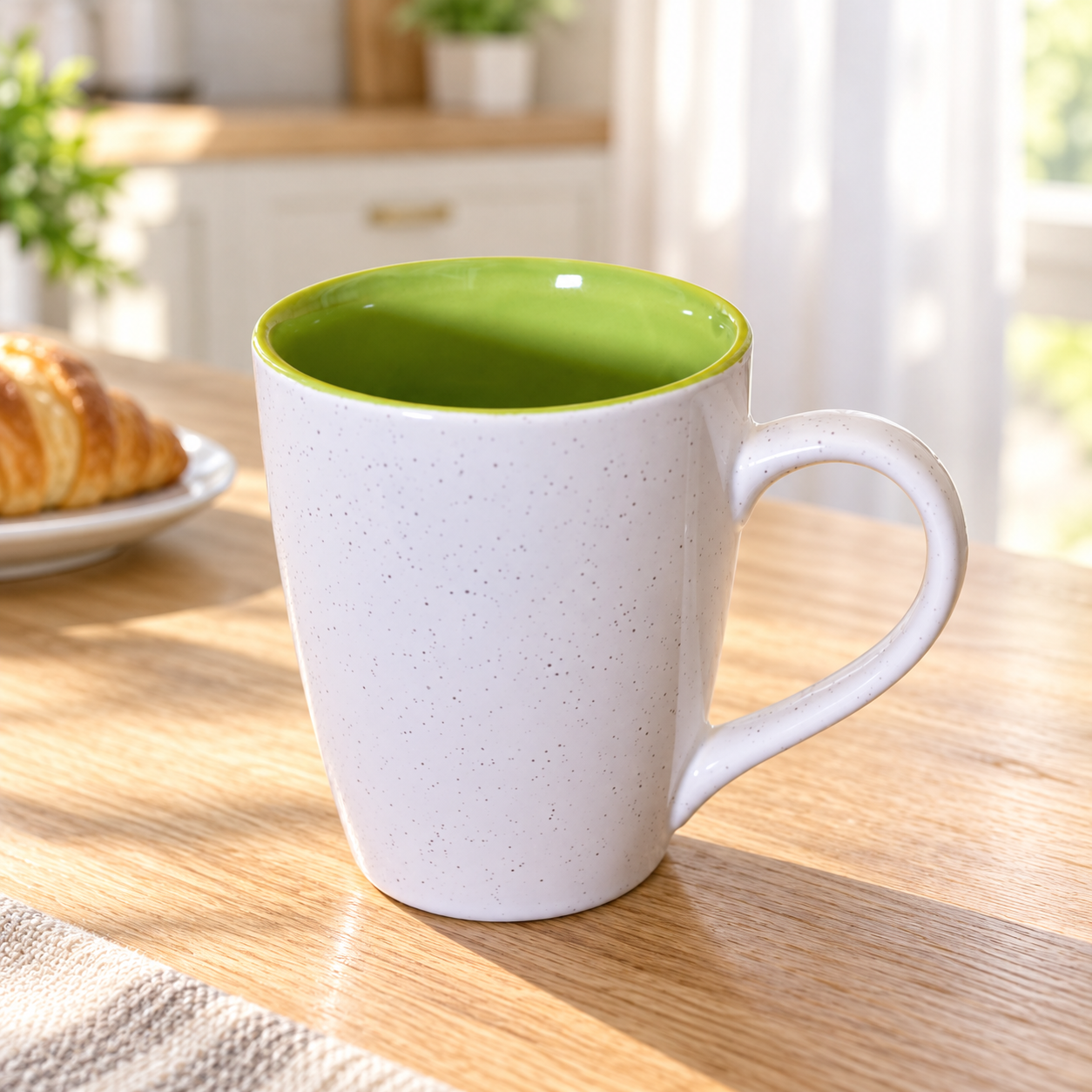 Kunhar Ceramic Milk Mug, Coffee Mug - 1 Piece, White Light Olive Green, 350ml