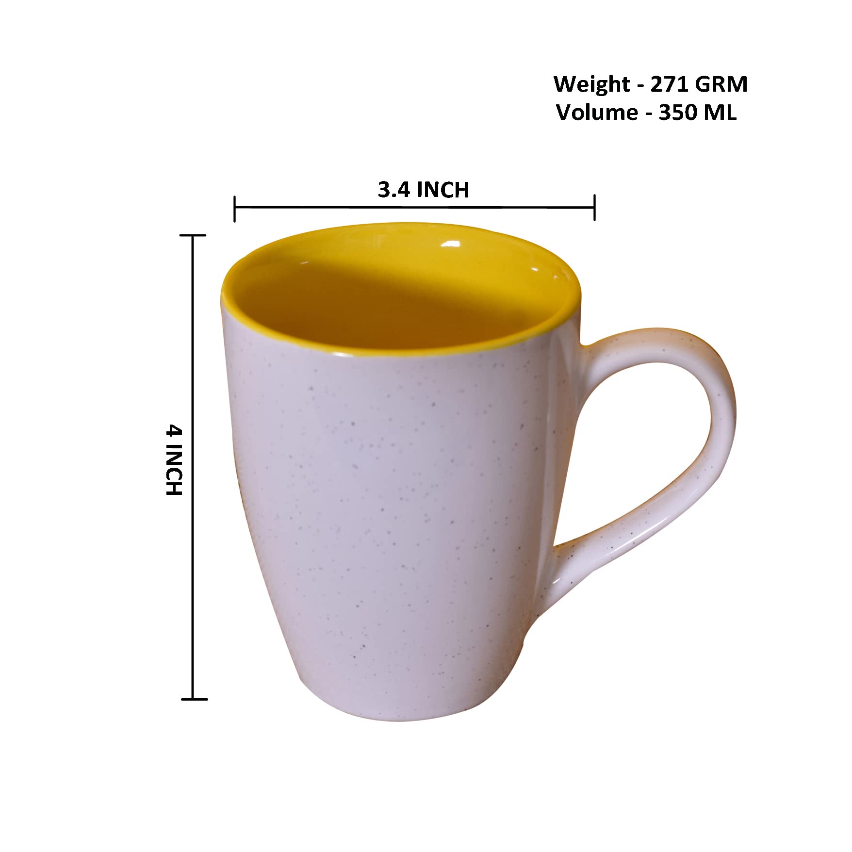 Kunhar Ceramic Milk Mug, Coffee Mug - 2 Pieces, White Yellow, 350ml - Image 2