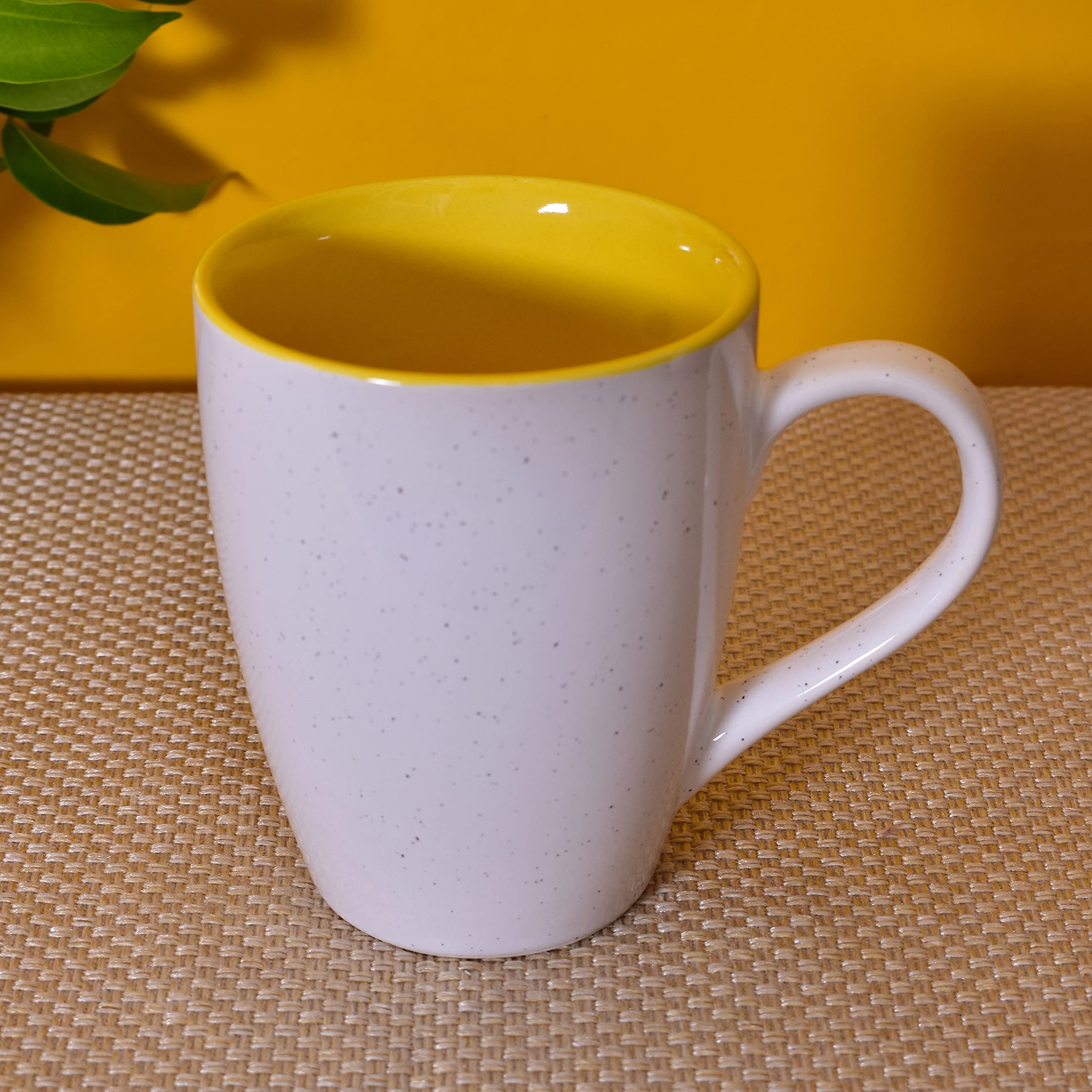Kunhar Ceramic Milk Mug, Coffee Mug - 2 Pieces, White Yellow, 350ml - Image 4