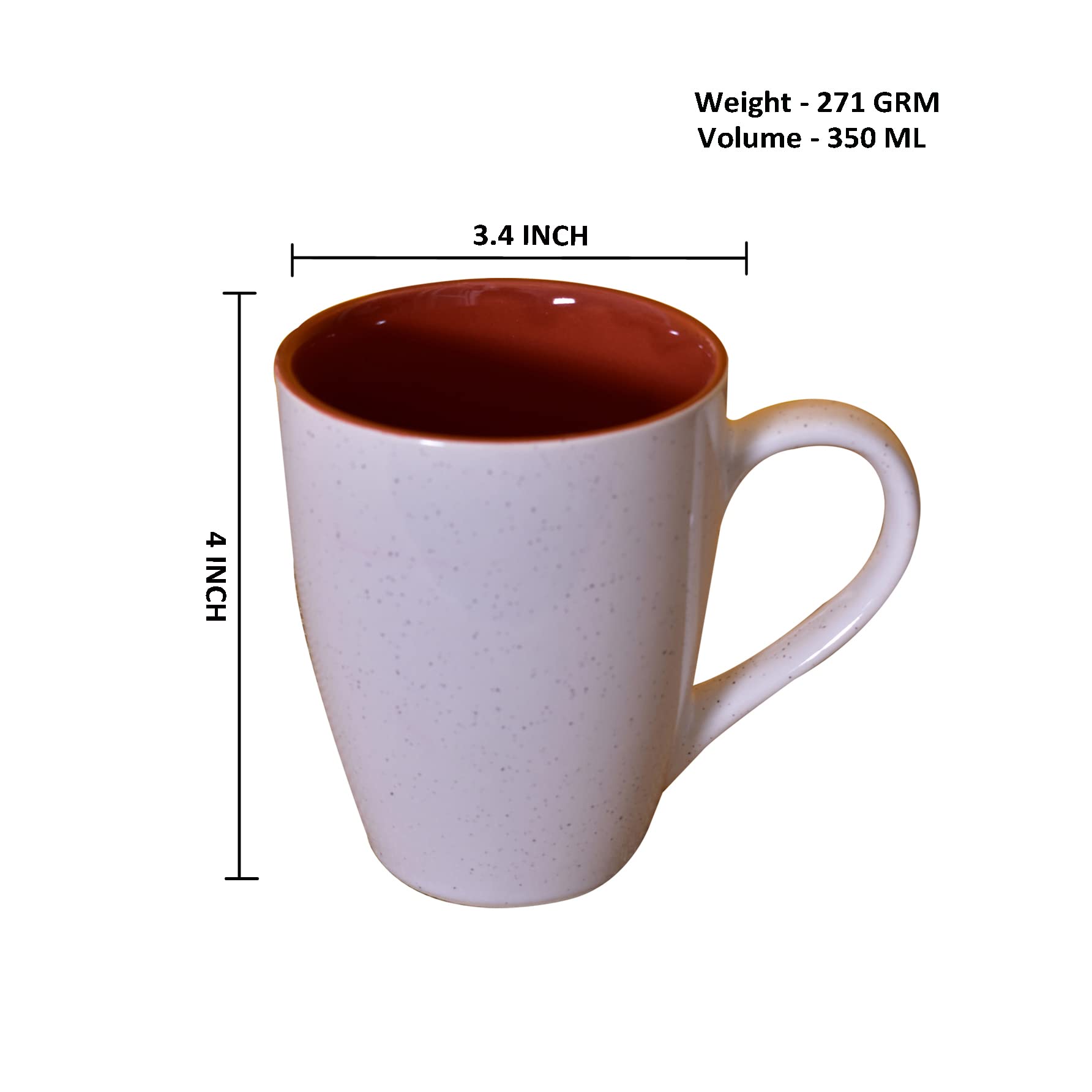 Kunhar Ceramic Milk Mug, Coffee Mug - 2 Pieces, White Falu Red, 350ml - Image 2