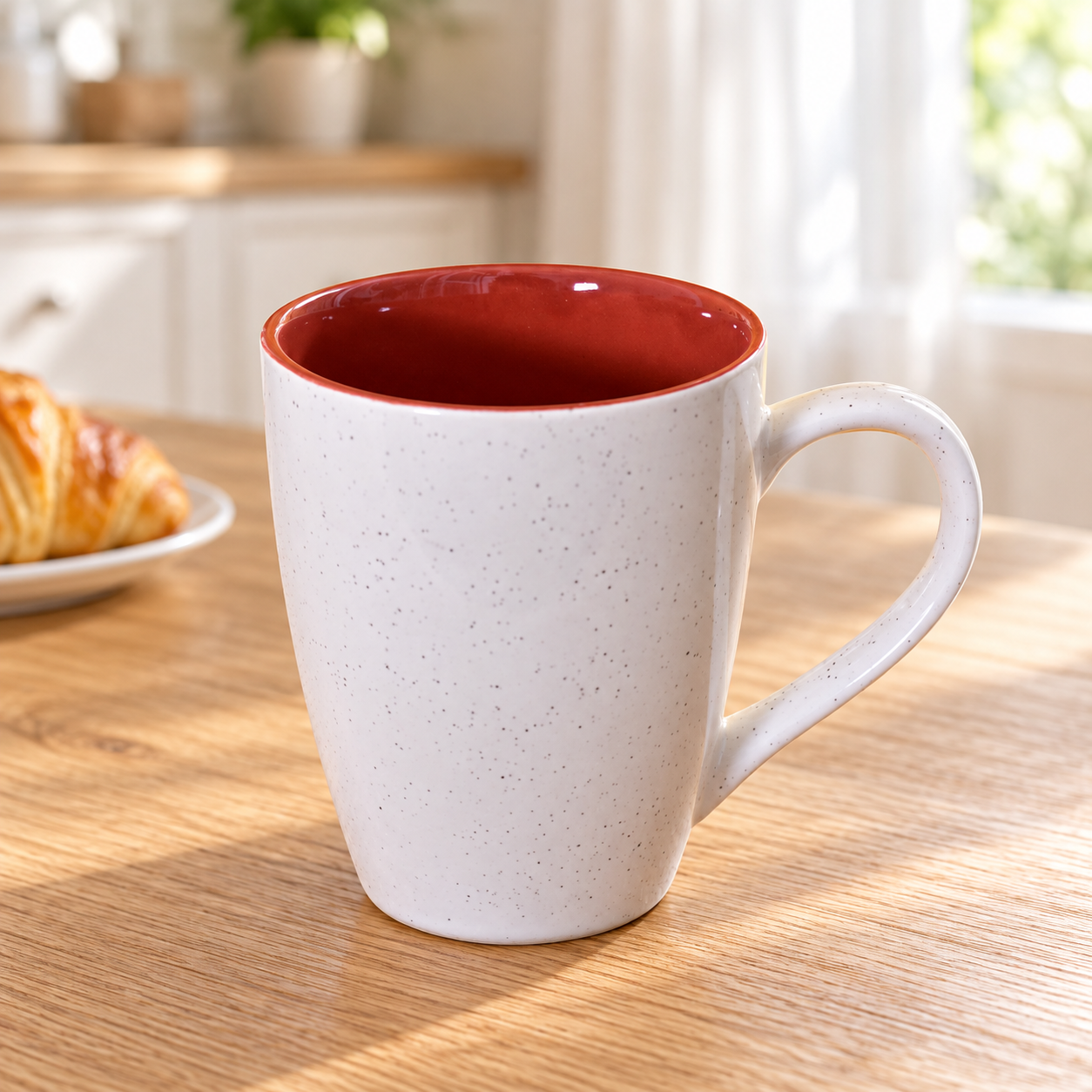 Kunhar Ceramic Milk Mug, Coffee Mug - 1 Piece, White Falu Red, 350ml