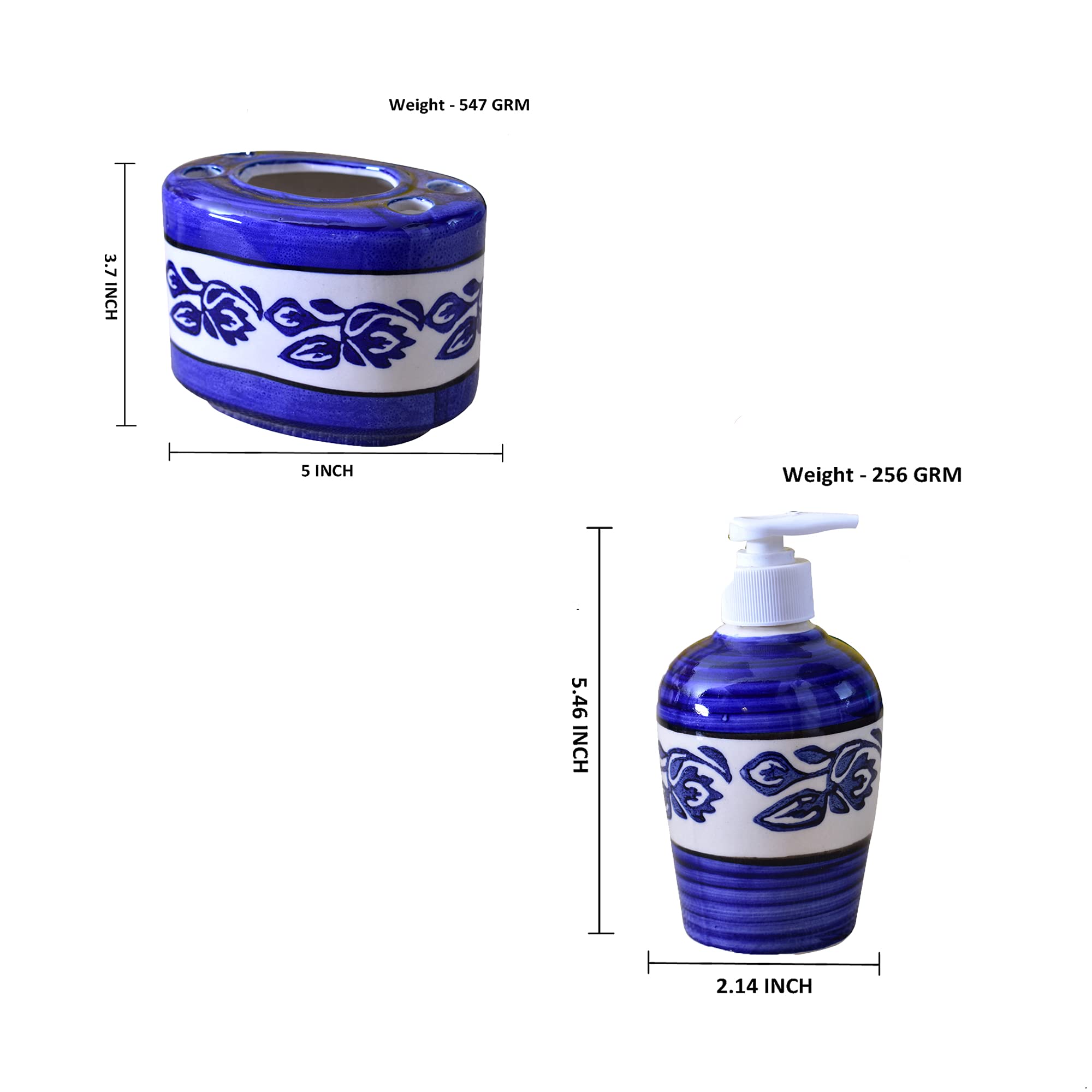 KunhaR Ceramic Bathroom Accessory Set Blue Liquid Soap Dispenser Toothbrush Holder - Image 2