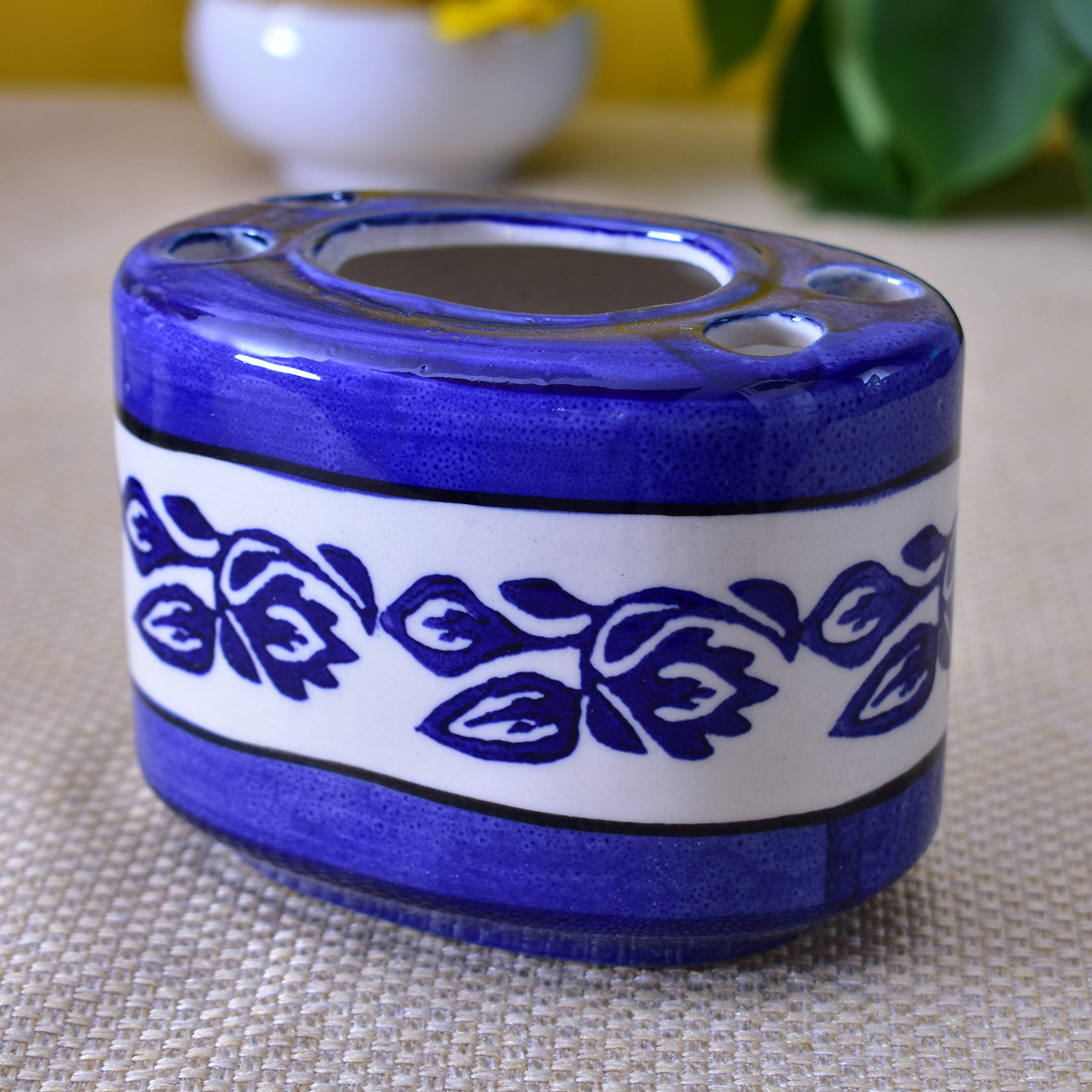 KunhaR Ceramic Bathroom Accessory Set Blue Liquid Soap Dispenser Toothbrush Holder - Image 3