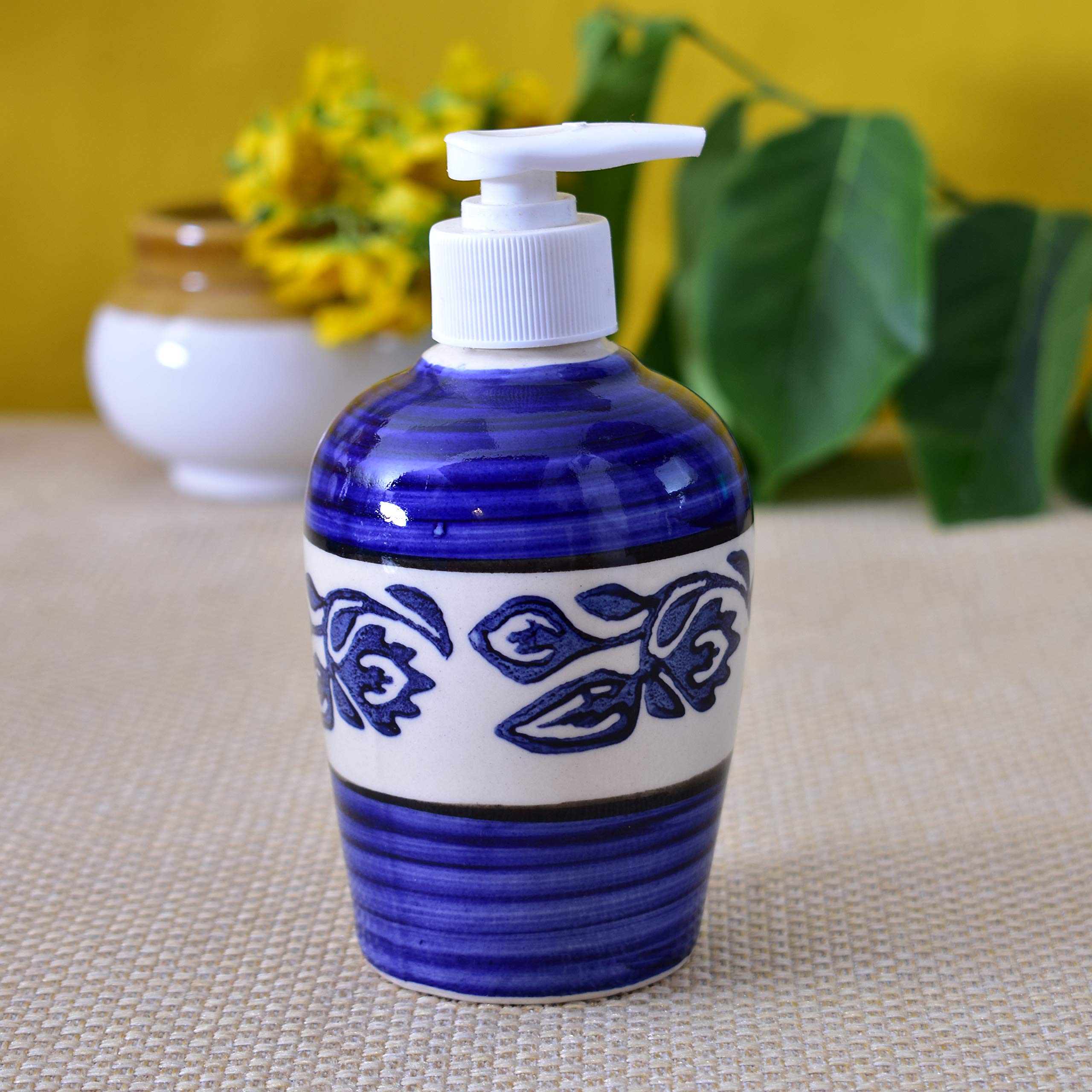 KunhaR Ceramic Bathroom Accessory Set Blue Liquid Soap Dispenser Toothbrush Holder - Image 4
