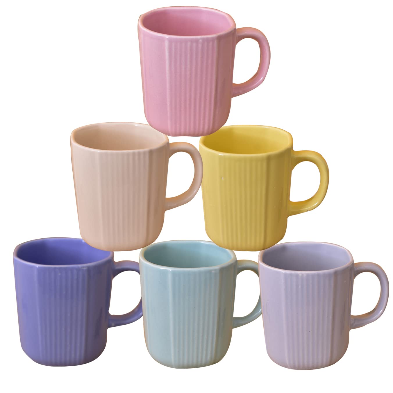 Kunhar Ceramic Coffee Mug - 6 Pieces, Multicolor, 300ml