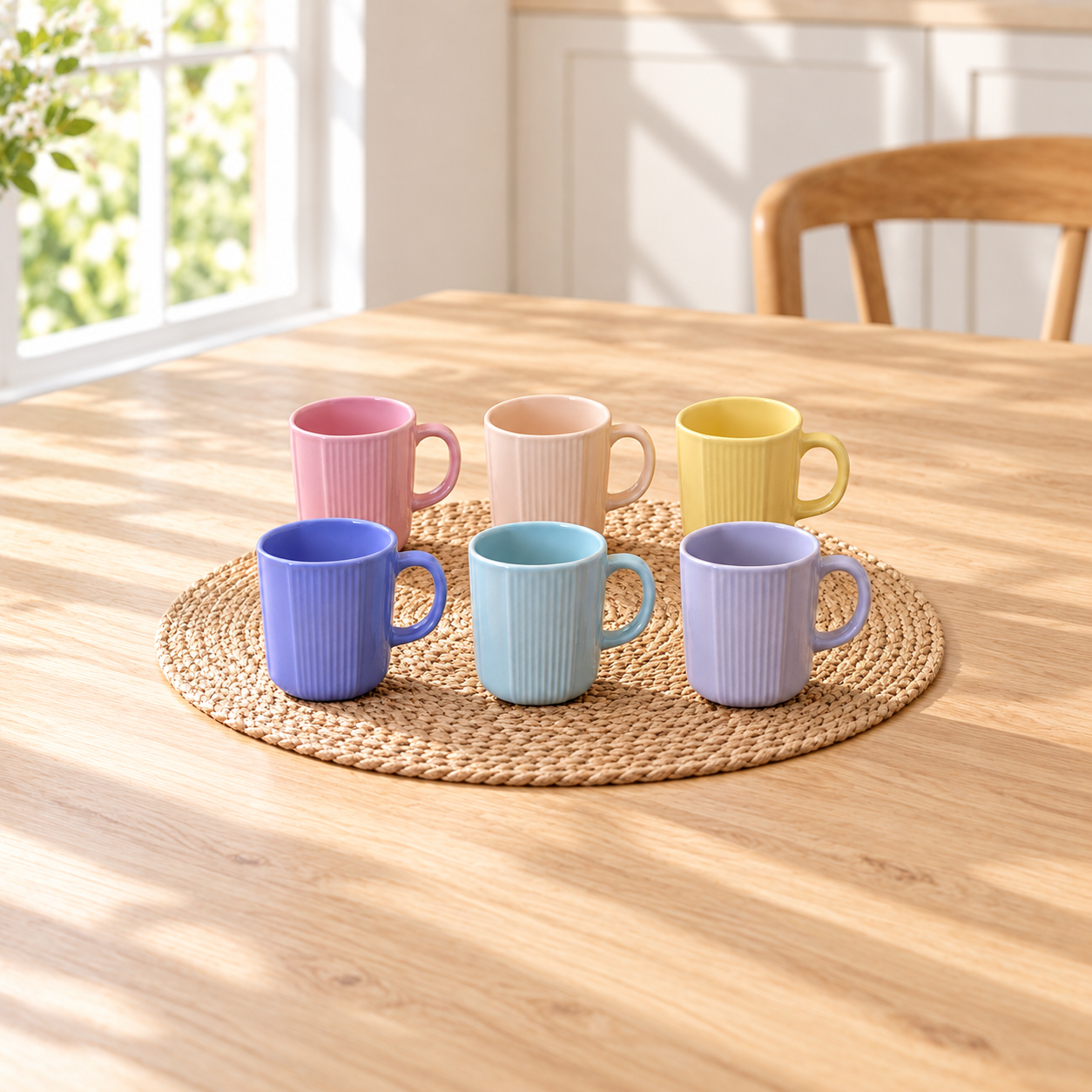 Kunhar Ceramic Coffee Mug - 6 Pieces, Multicolor, 300ml