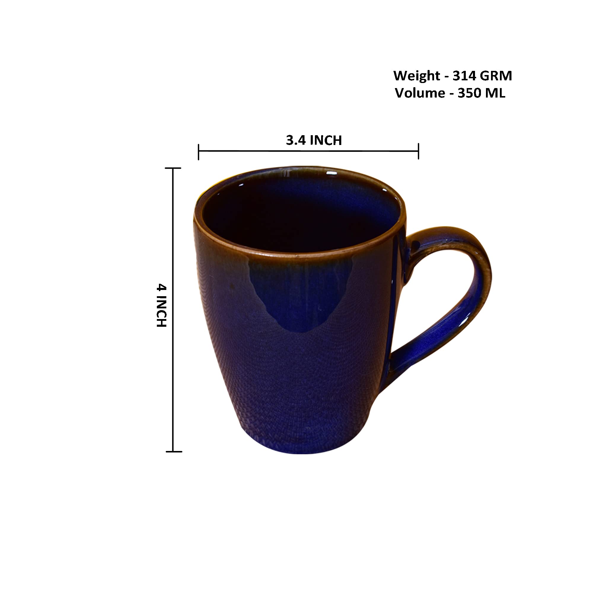 Kunhar Ceramic Milk Mugs, Coffee Mugs - 1 Piece, Blue, 350ml - Image 2