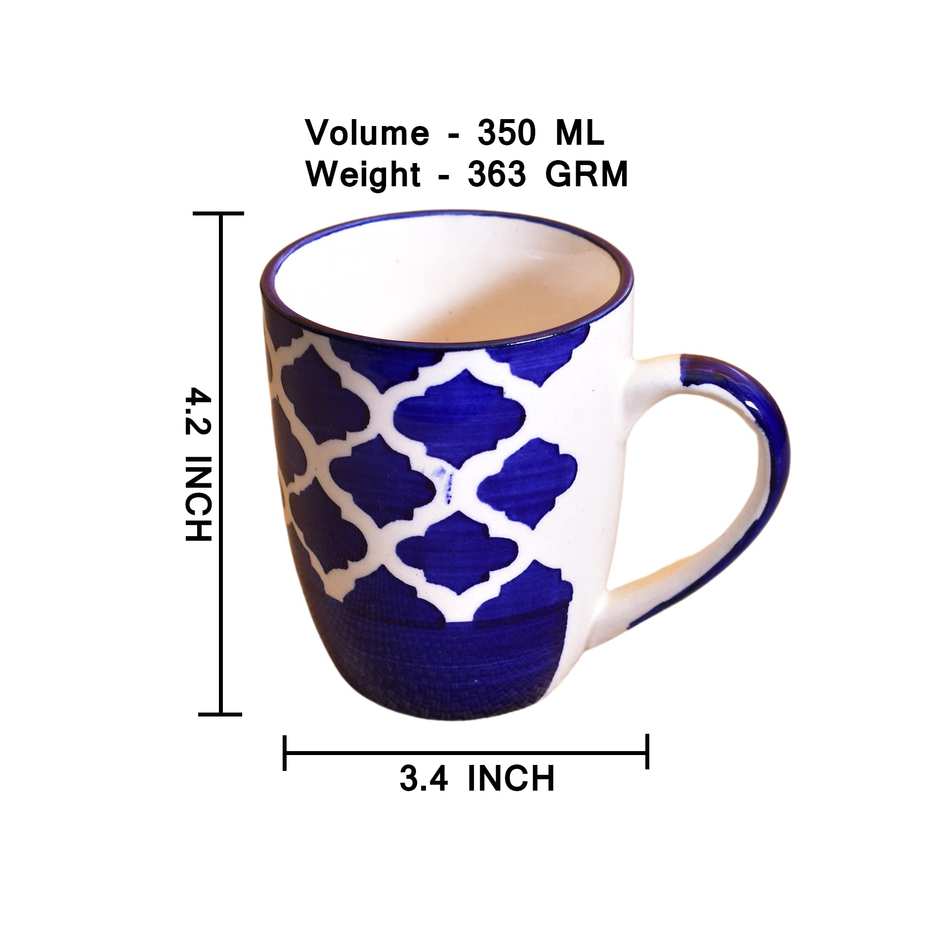 Kunhar Ceramic Milk Mug, Coffee Mug - 2 Pieces, Blue Chidi, 350 ml - Image 2