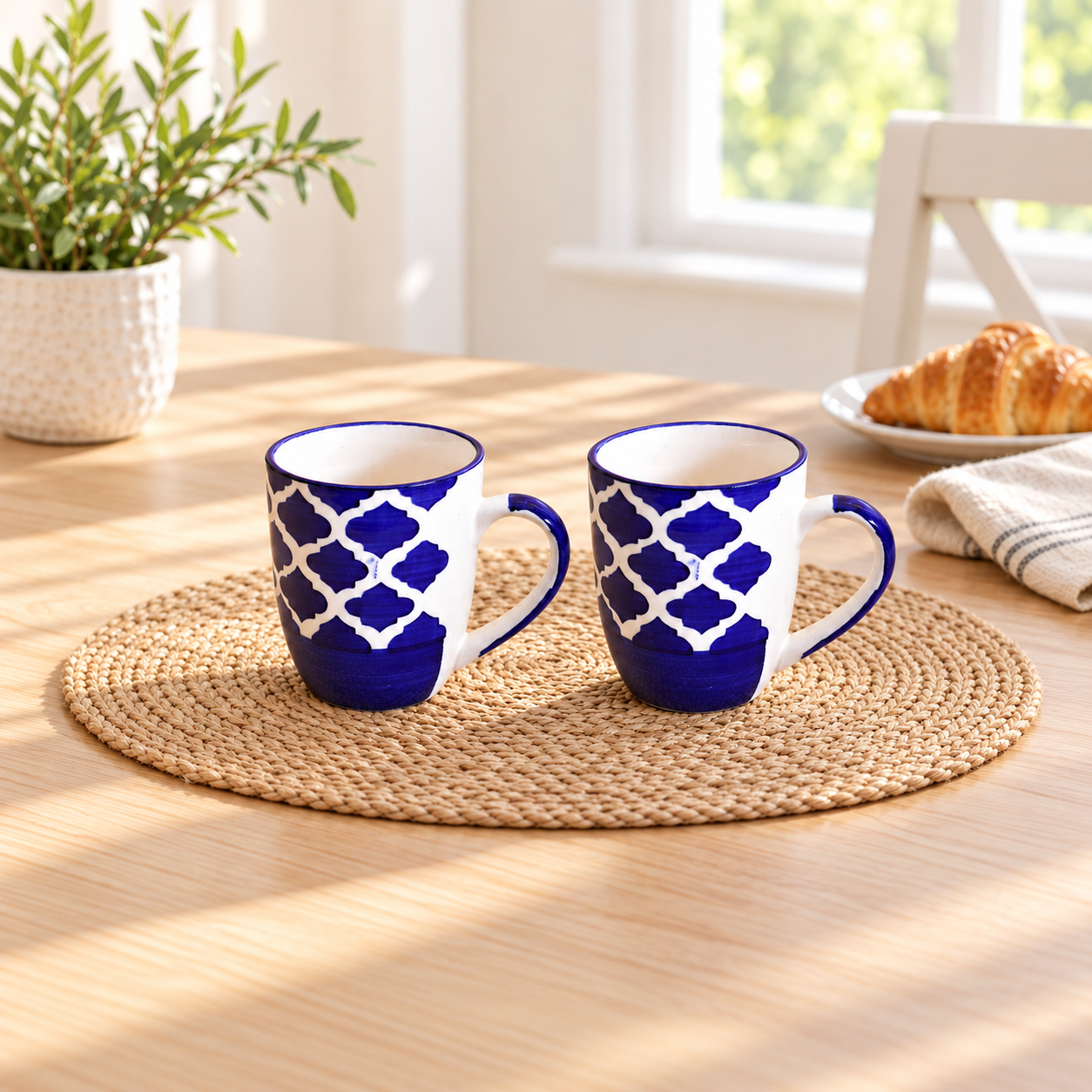 Kunhar Ceramic Milk Mug, Coffee Mug - 2 Pieces, Blue Chidi, 350 ml