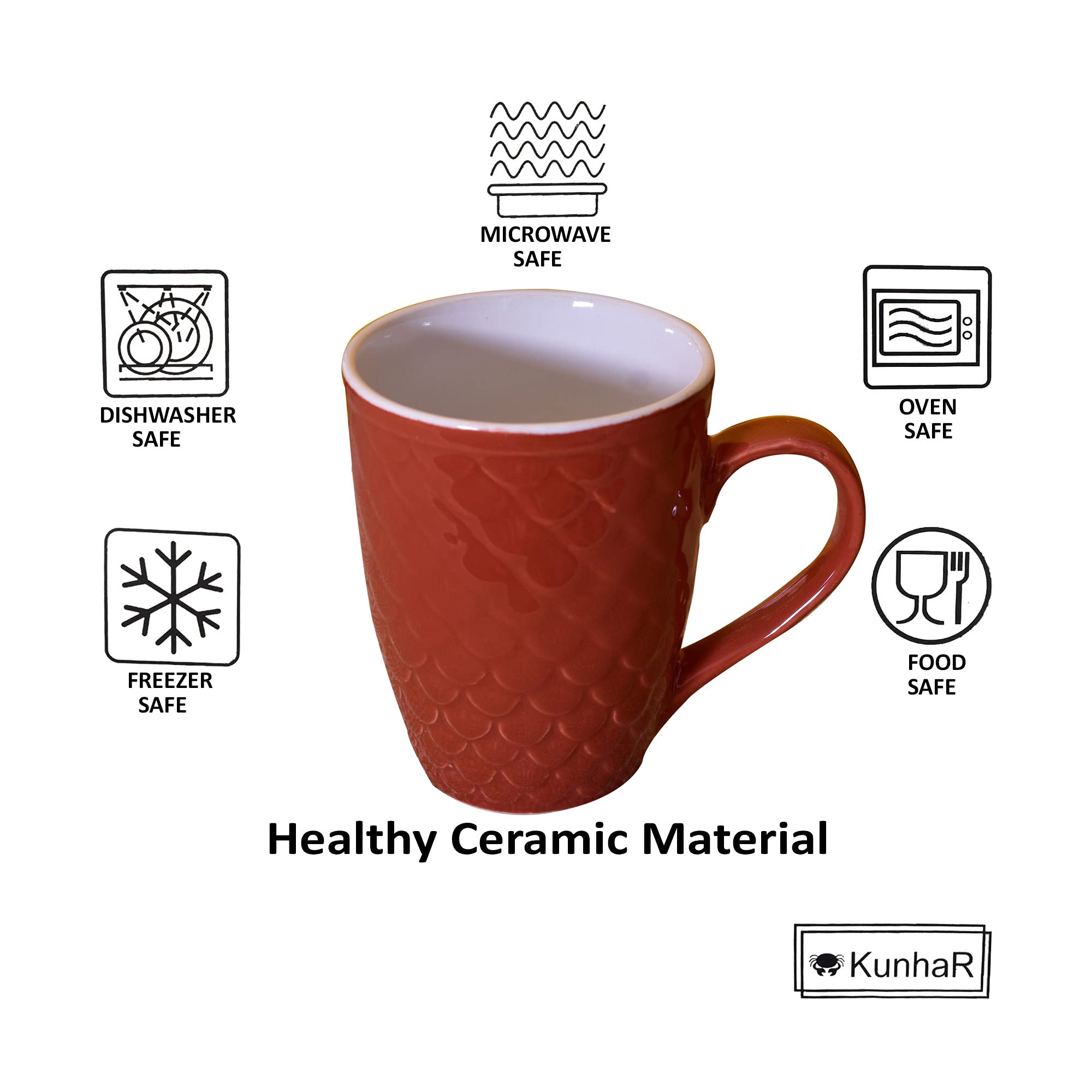 Kunhar Ceramic Milk Mugs, Coffee Mugs - 6 Pieces, Multicolor, 300ml - Image 4