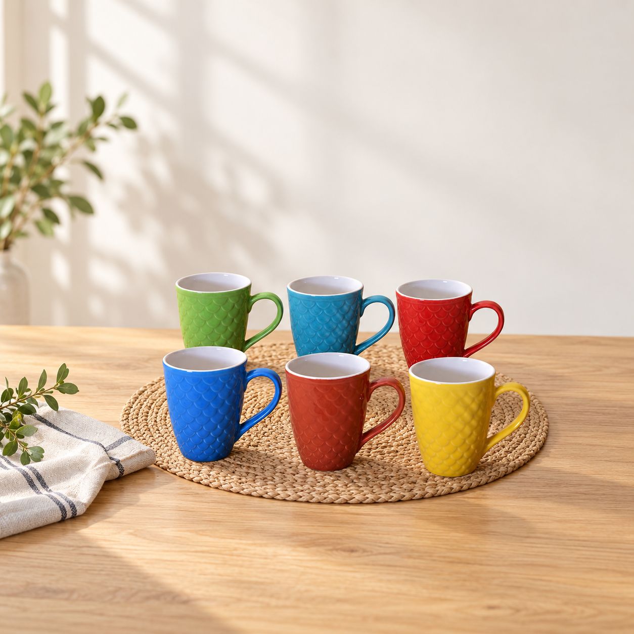Kunhar Ceramic Milk Mugs, Coffee Mugs - 6 Pieces, Multicolor, 300ml