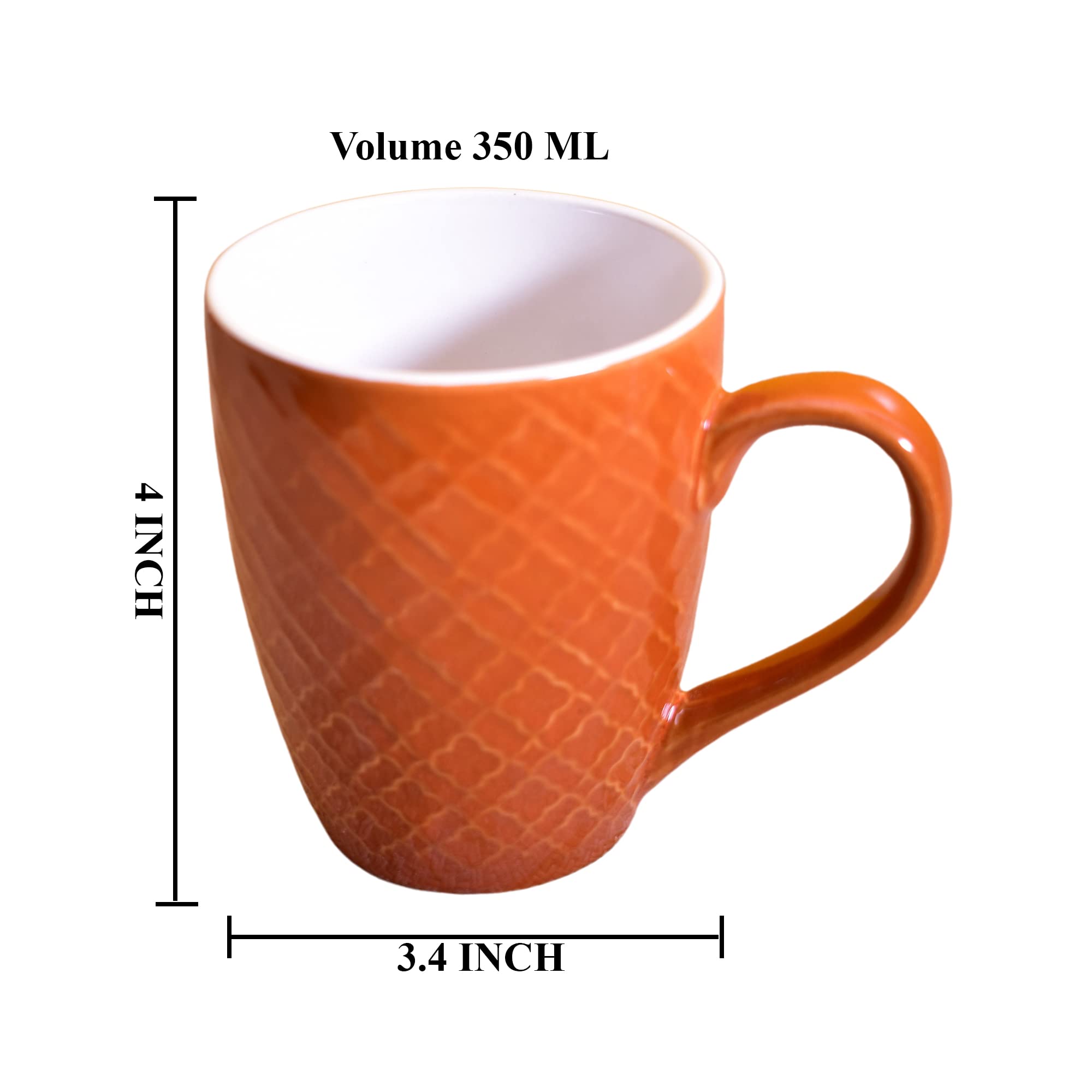 Kunhar Ceramic Milk Mug, Coffee Mug - 4 Pieces, Halloween Orange, 350ml - Image 2