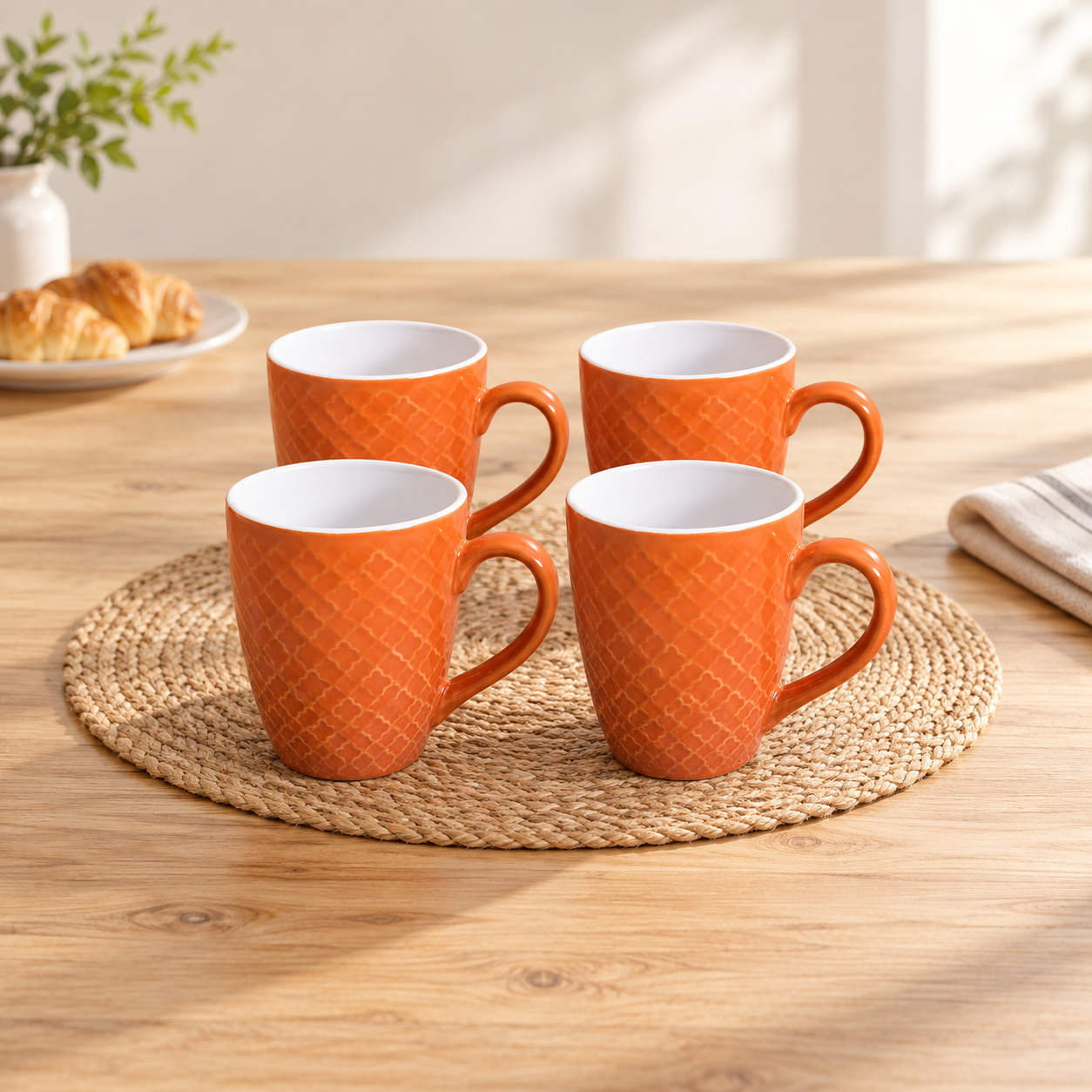 Kunhar Ceramic Milk Mug, Coffee Mug - 4 Pieces, Halloween Orange, 350ml