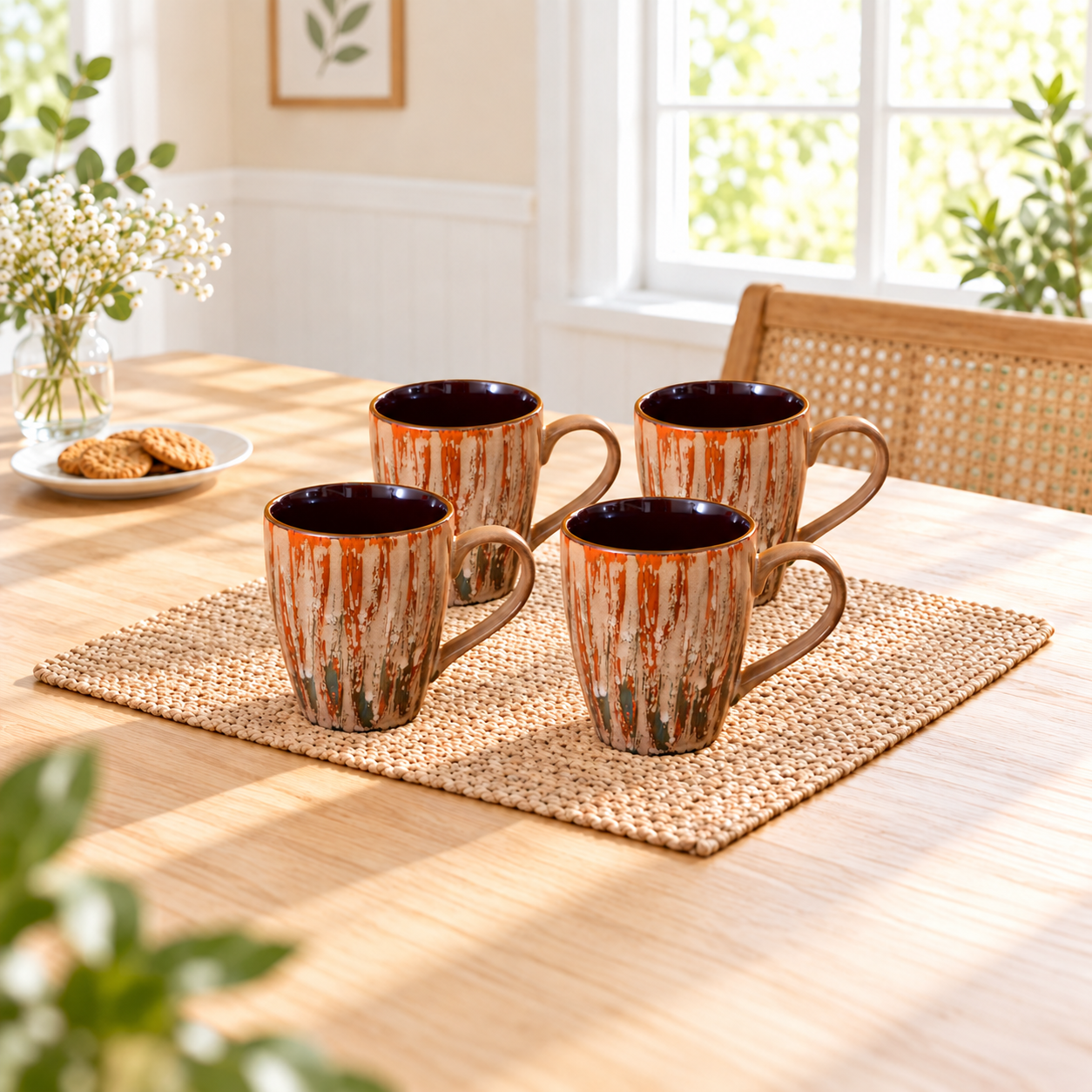 Kunhar Ceramic Coffee Mug - 4 Pieces, French Beige, 300ml