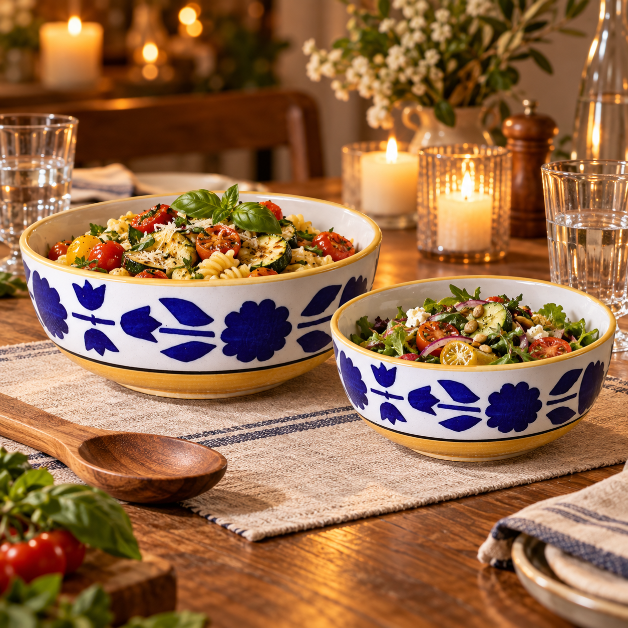 KunhaR Ceramic Mixing Bowl Set, 1500 ml & 800 ml, Yellow Blue | Set of 2 Nesting Bowls for Mixing, Serving, Salad, Pasta, Snacks & Kitchen Prep - Image 4