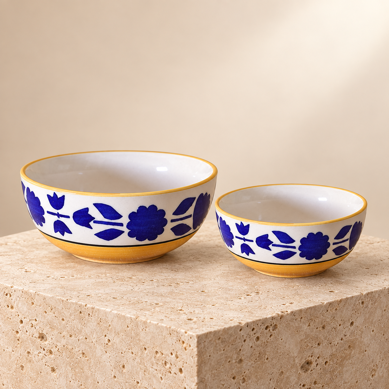 KunhaR Ceramic Mixing Bowl Set, 1500 ml & 800 ml, Yellow Blue | Set of 2 Nesting Bowls for Mixing, Serving, Salad, Pasta, Snacks & Kitchen Prep - Image 5