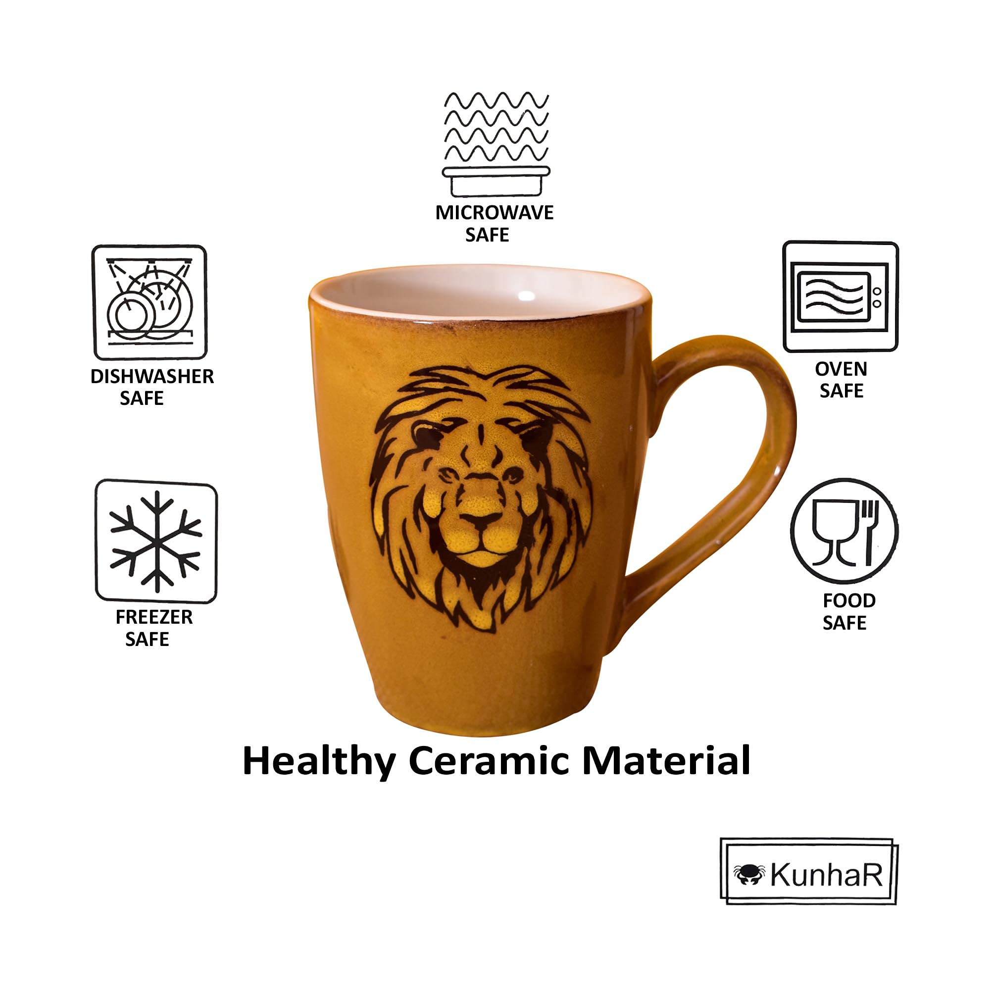 Kunhar Ceramic Coffee Mugs - 4 Pieces, Matallic Gold, 300ml - Image 4