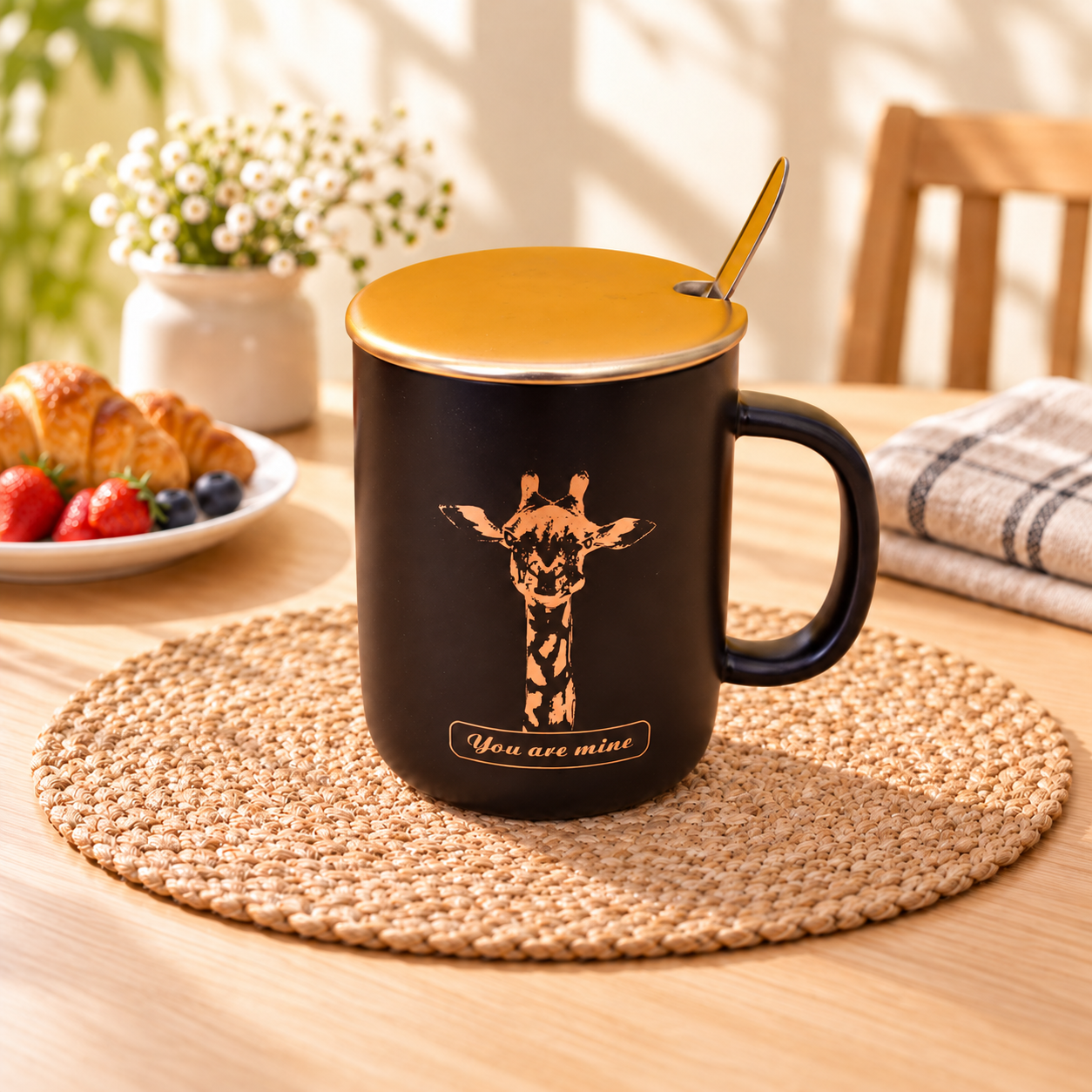 Kunhar Ceramic Coffee Mug, Milk Mug with Spoon - 350 ML