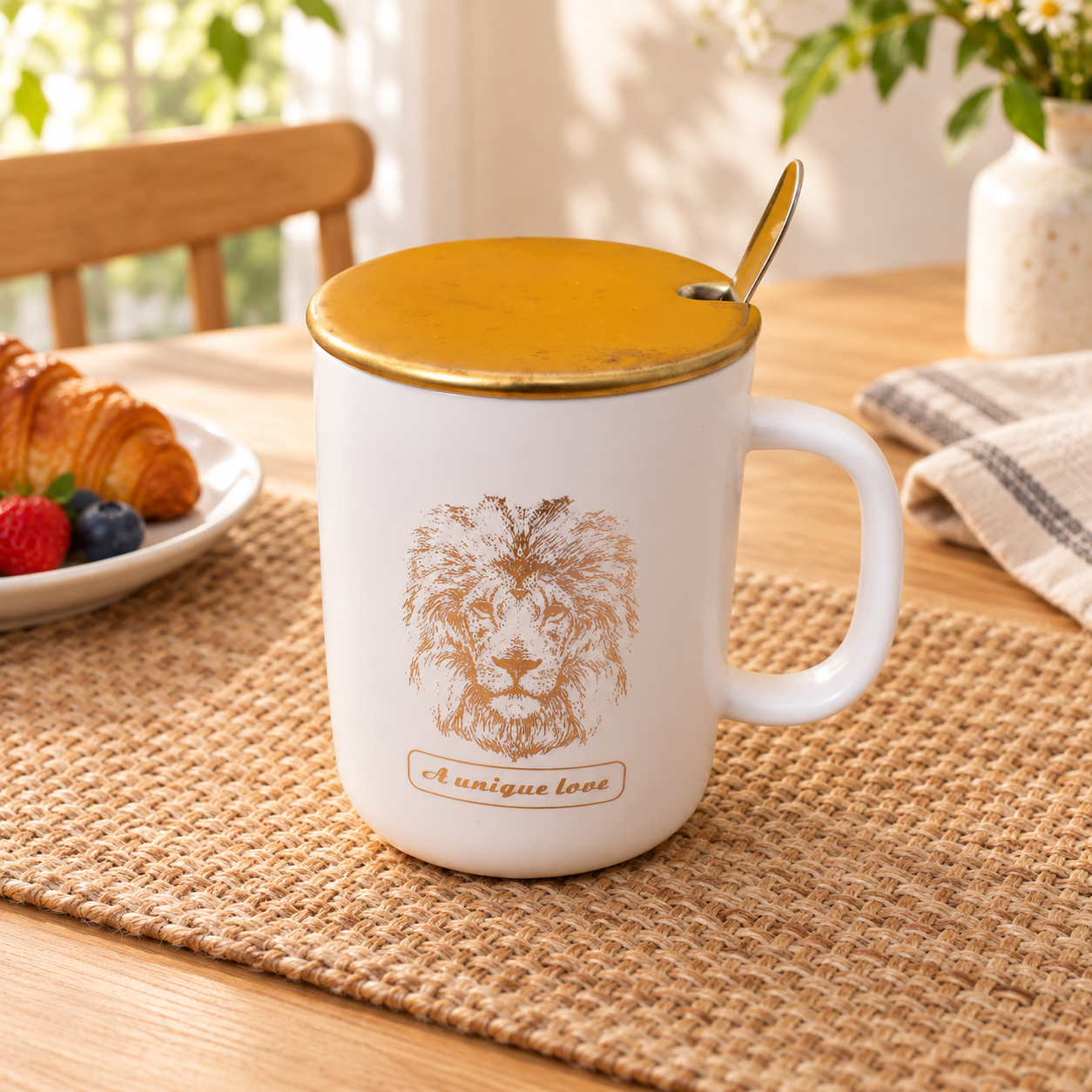 Kunhar Ceramic Coffee Mug, Milk Mug with Spoon - 350 ML