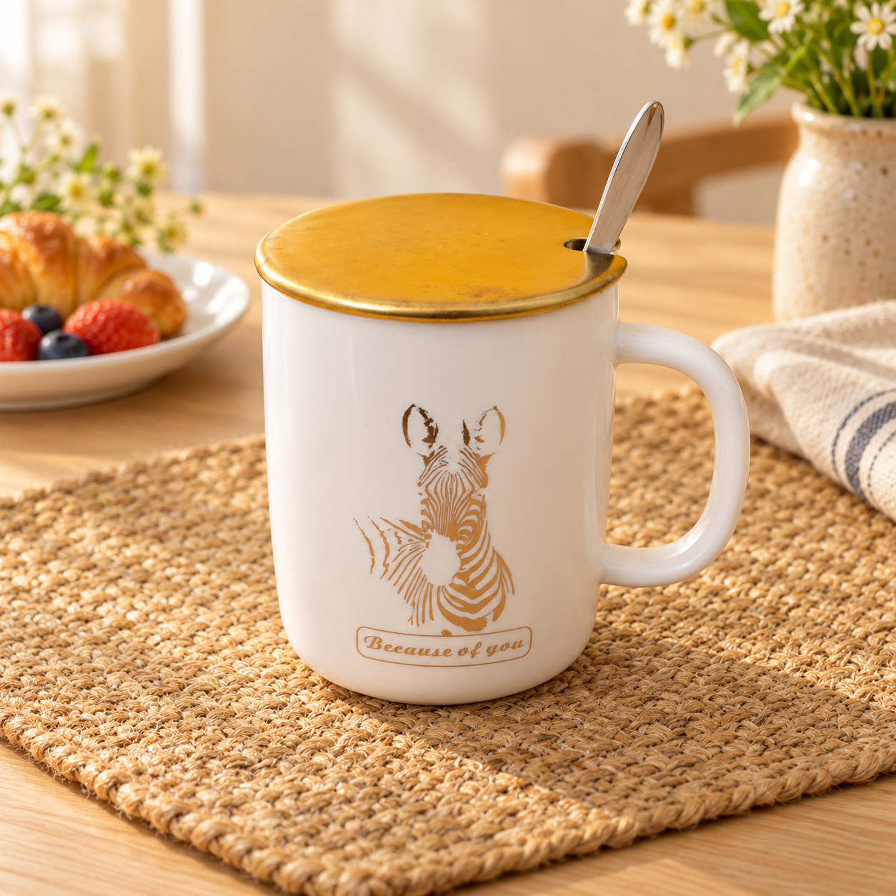 Kunhar Ceramic Coffee Mug, Milk Mug with Spoon - 350 ML