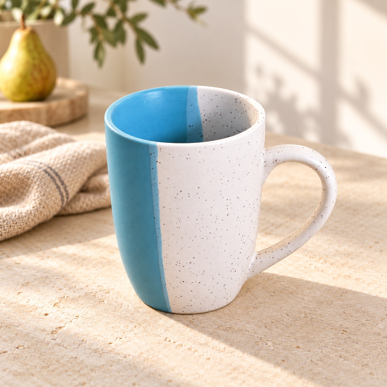 Kunhar Ceramic Milk Mug, Coffee Mug - 1 Piece, White Dusty Blue, 350 ml