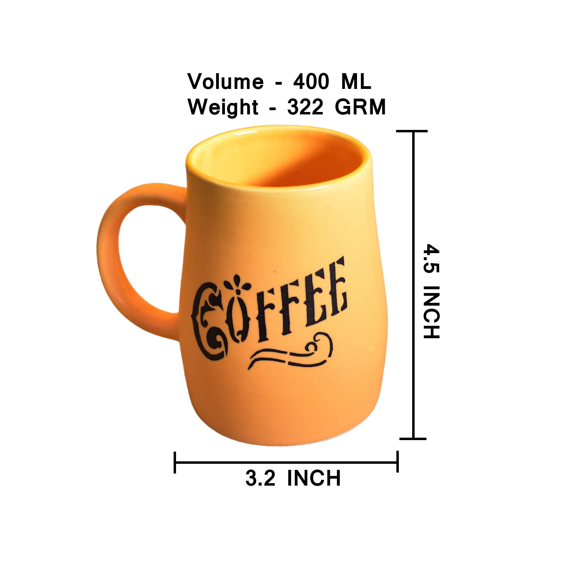 Kunhar Ceramic Milk Mug, Coffee Mug - 4 Pieces, Yellow, 400 ml - Image 2
