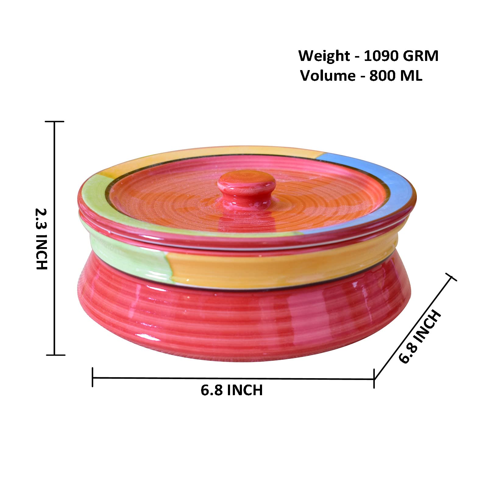 Kunhar Ceramic Donga with Lid, Ceramic Serving Donga, 800 Ml,1 Piece,Red (Size 2 Number) — product view 2