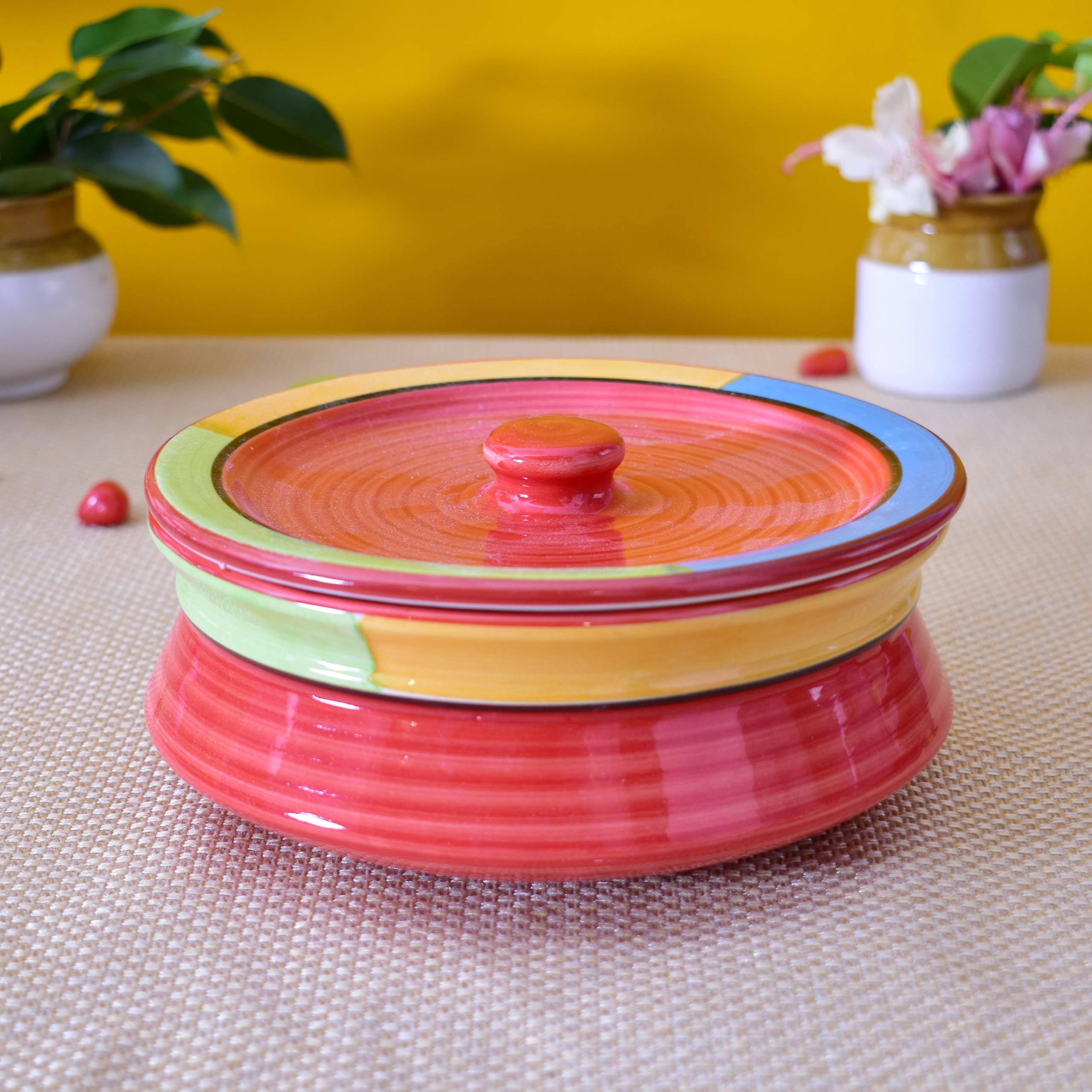 Kunhar Ceramic Donga with Lid, Ceramic Serving Donga, 800 Ml,1 Piece,Red (Size 2 Number) — product view 3