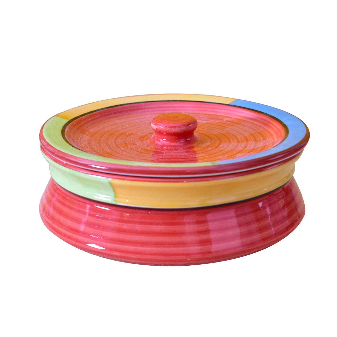 Kunhar Ceramic Donga with Lid, Ceramic Serving Donga, 800 Ml,1 Piece,Red (Size 2 Number)