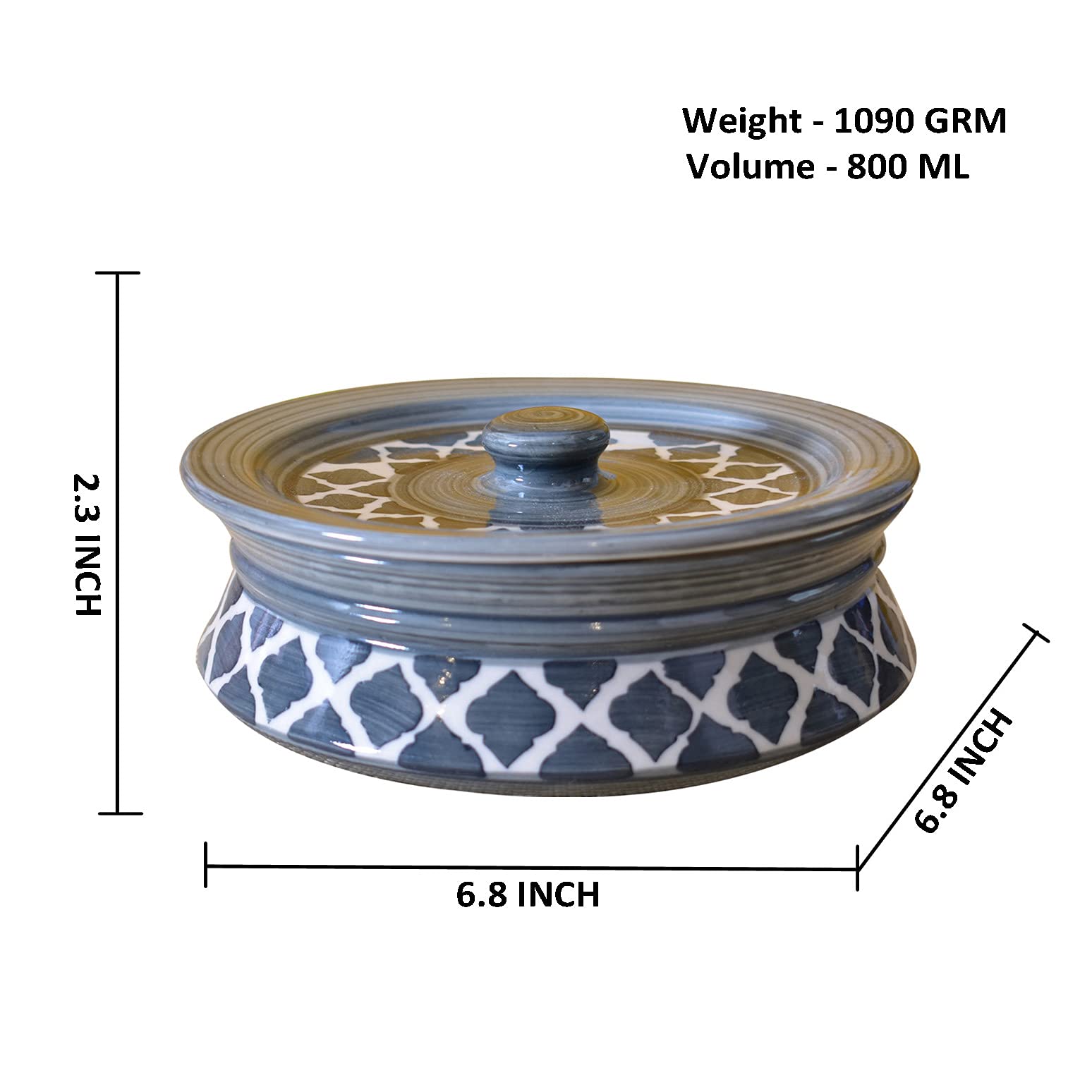 Kunhar Ceramic Serving Donga with Lid 800ML Grey – Durable Kitchen Serving Dish 1 Piece Size 2 — product view 2