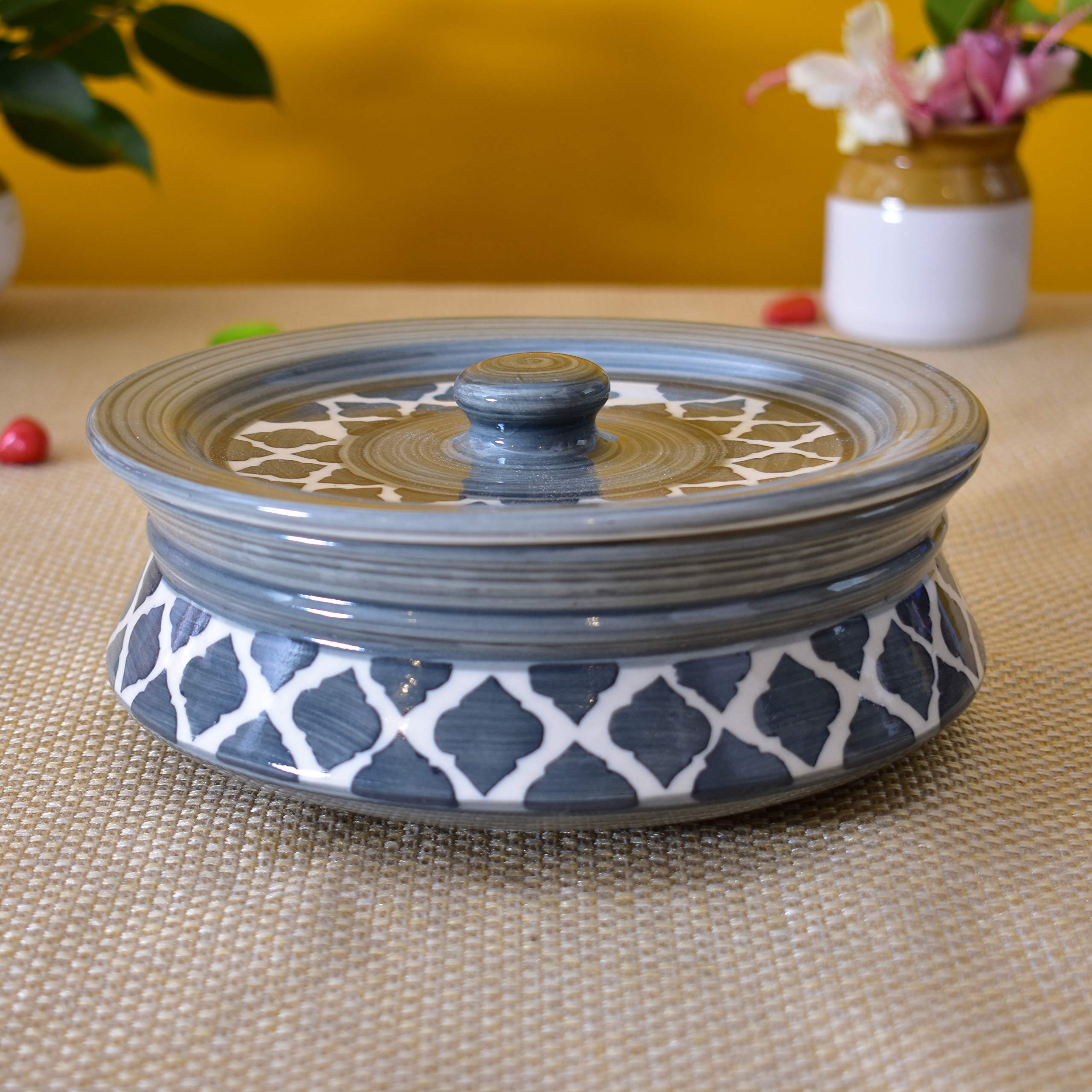 Kunhar Ceramic Serving Donga with Lid 800ML Grey – Durable Kitchen Serving Dish 1 Piece Size 2 — product view 3