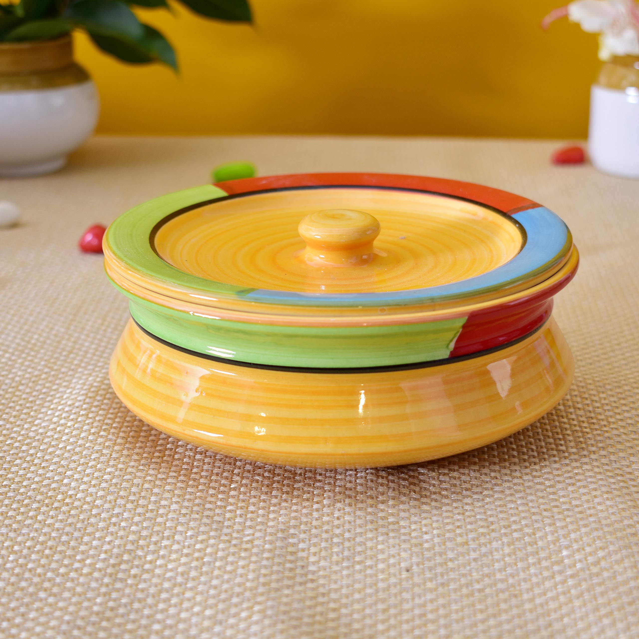 Kunhar Ceramic Donga with Lid, Ceramic Serving Casserole, 800 Ml, 1 Piece, Yellow (Size 2 Number) — product view 3