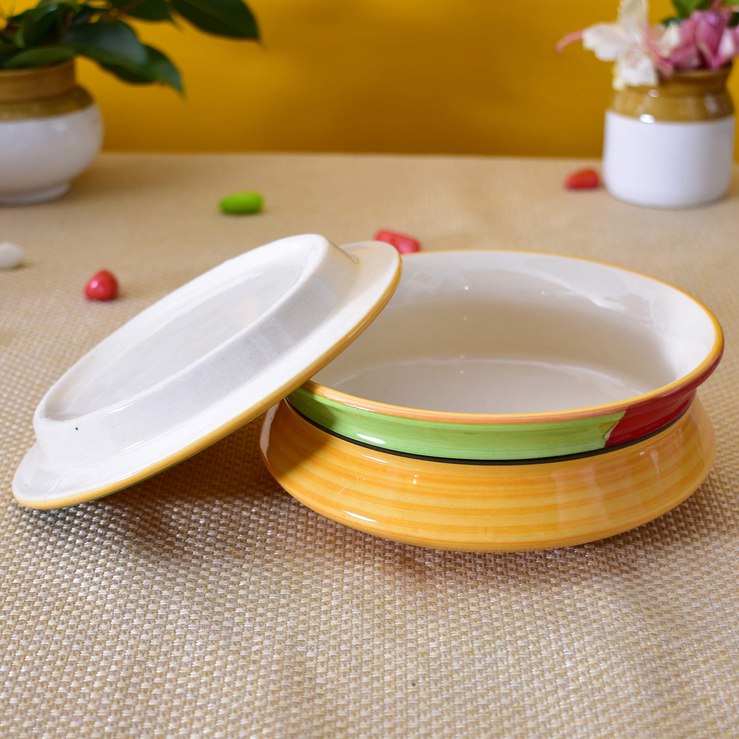 Kunhar Ceramic Donga with Lid, Ceramic Serving Casserole, 800 Ml, 1 Piece, Yellow (Size 2 Number) — product view 4